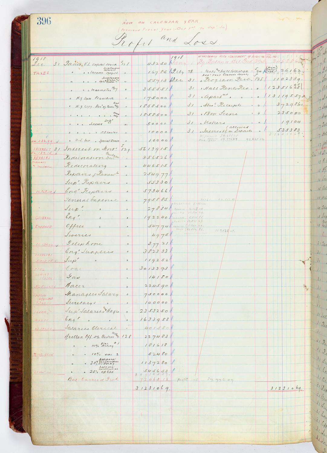 Music Hall Accounting Ledger, volume 4, page 396