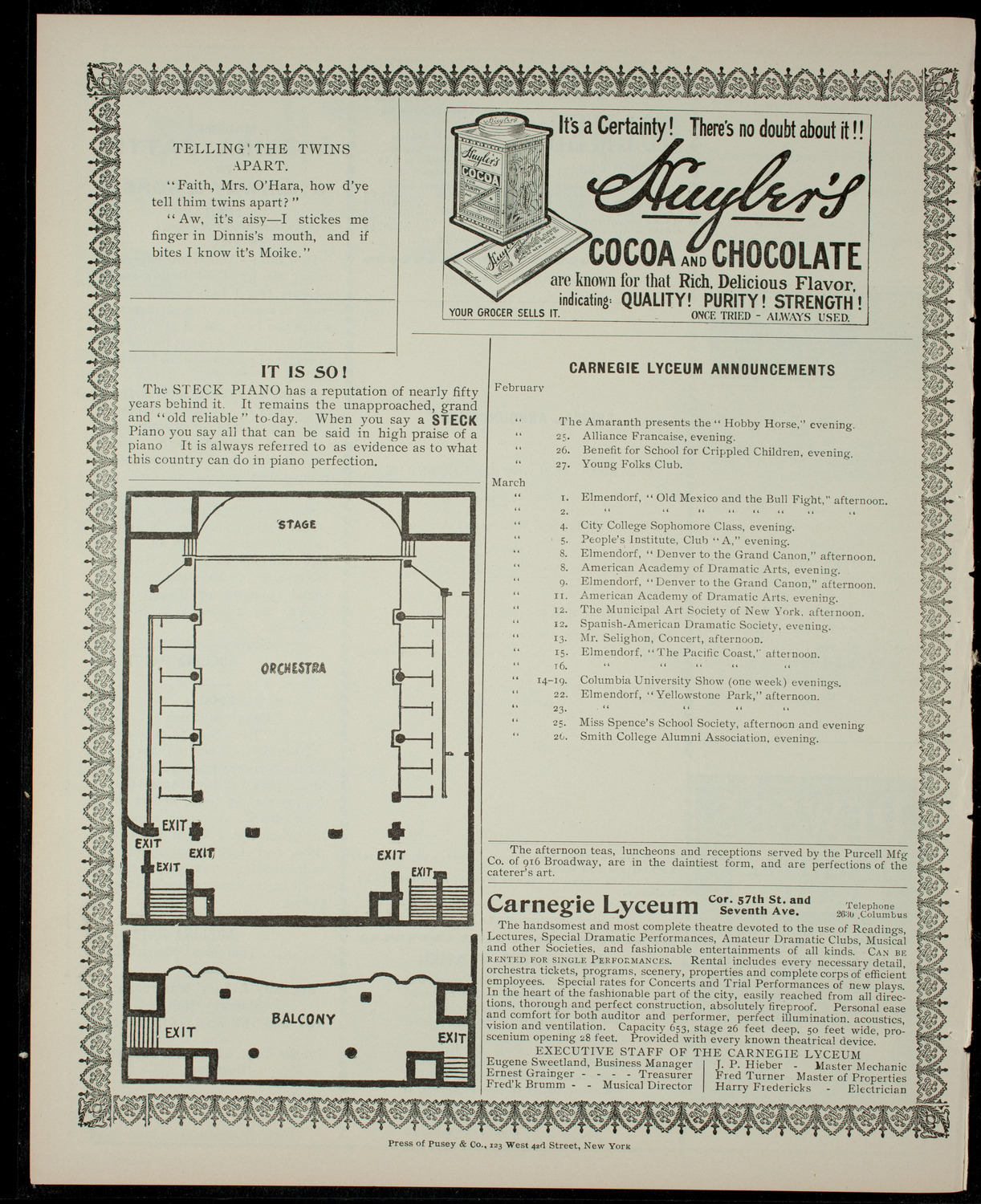 Elmendorf Lecture: Egypt, Yesterday and To-Day, February 24, 1904, program page 4