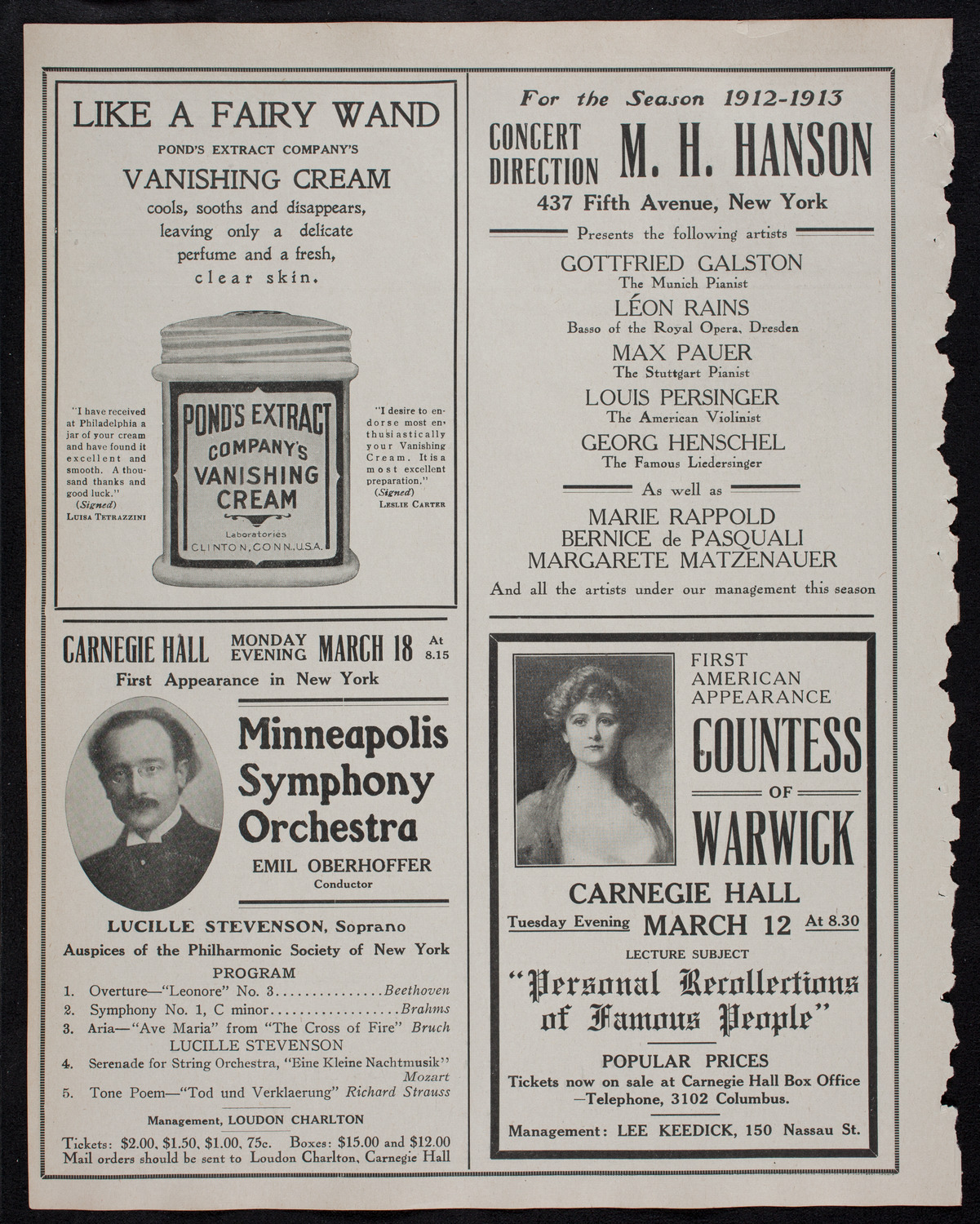 New York Philharmonic, March 10, 1912, program page 8