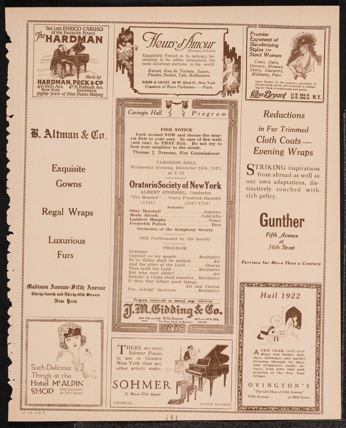 Oratorio Society of New York, December 28, 1921, program page 5