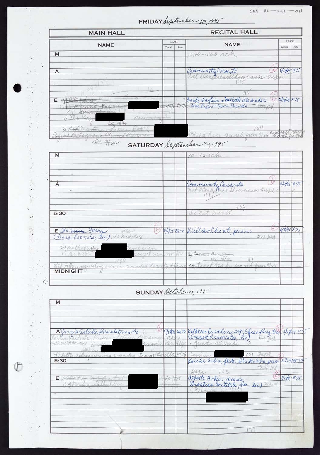 Carnegie Hall Booking Ledger, volume 41, page 11