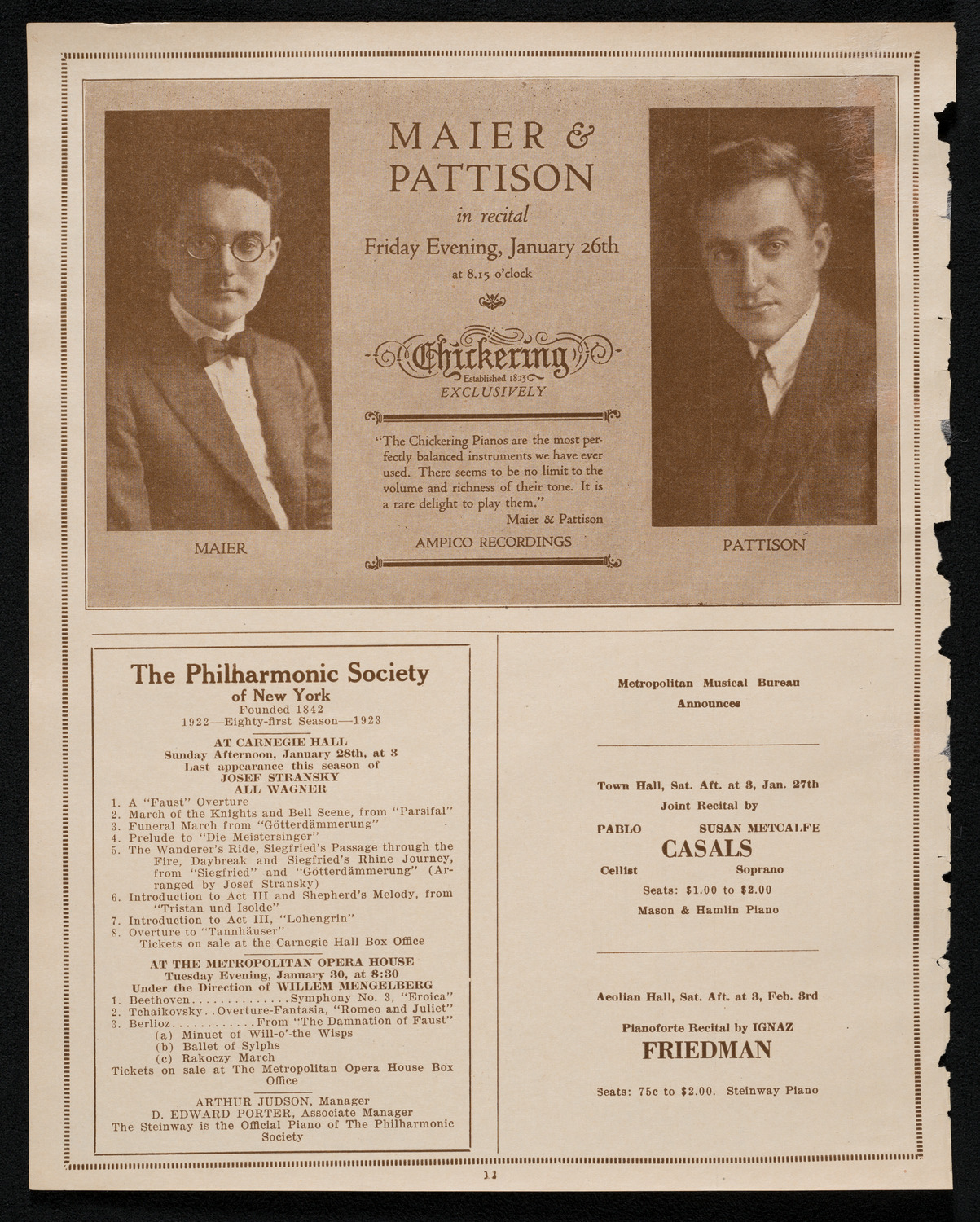 New York Symphony Orchestra, January 26, 1923, program page 12