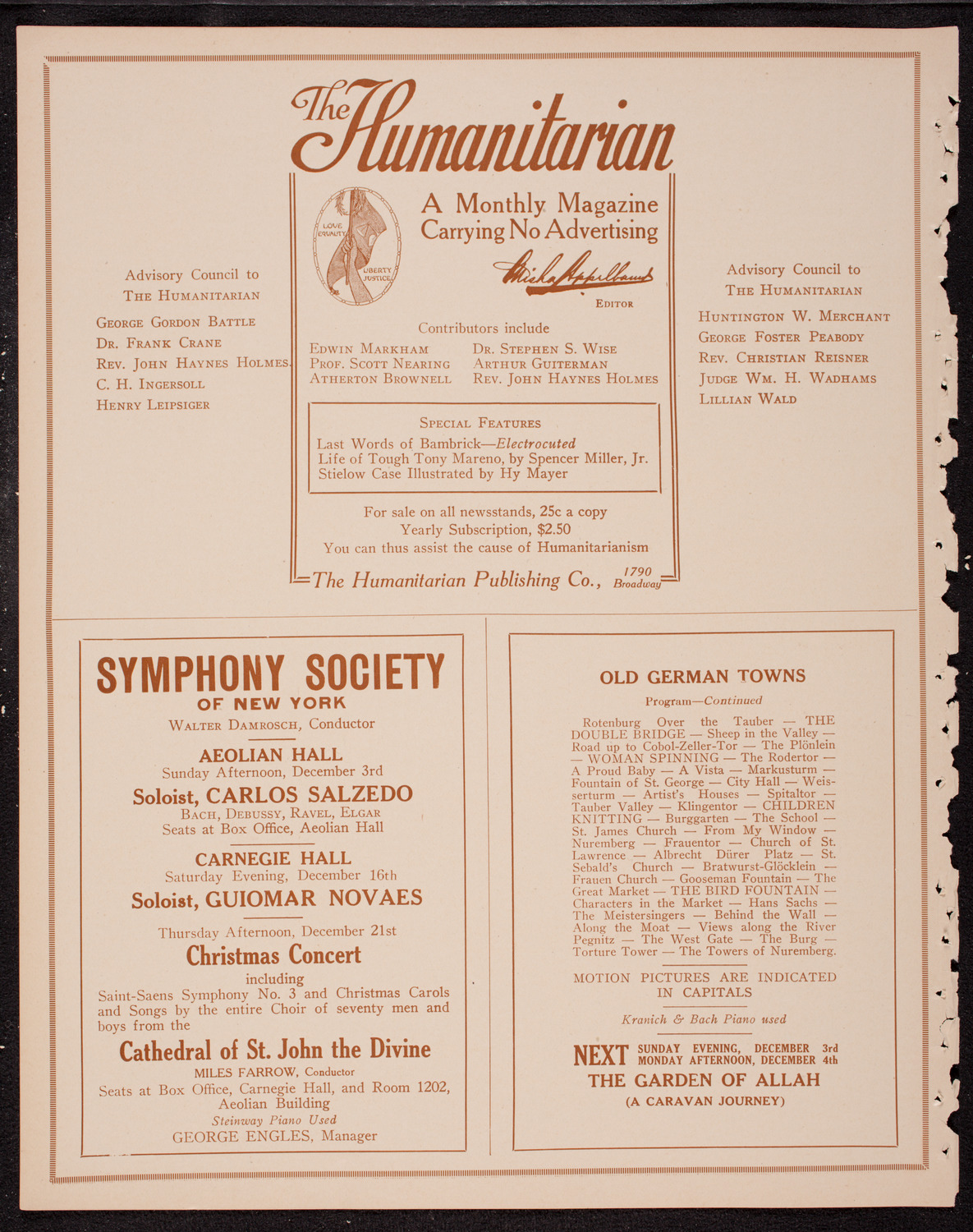 Elmendorf Lecture: Old German Towns, November 26, 1916, program page 8