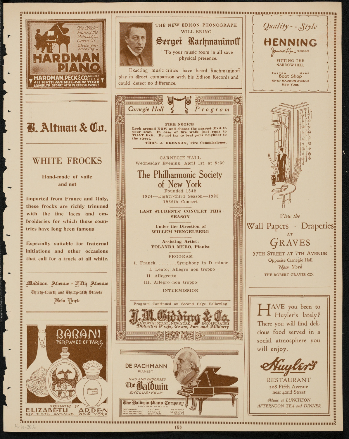 New York Philharmonic Students' Concert, April 1, 1925, program page 5