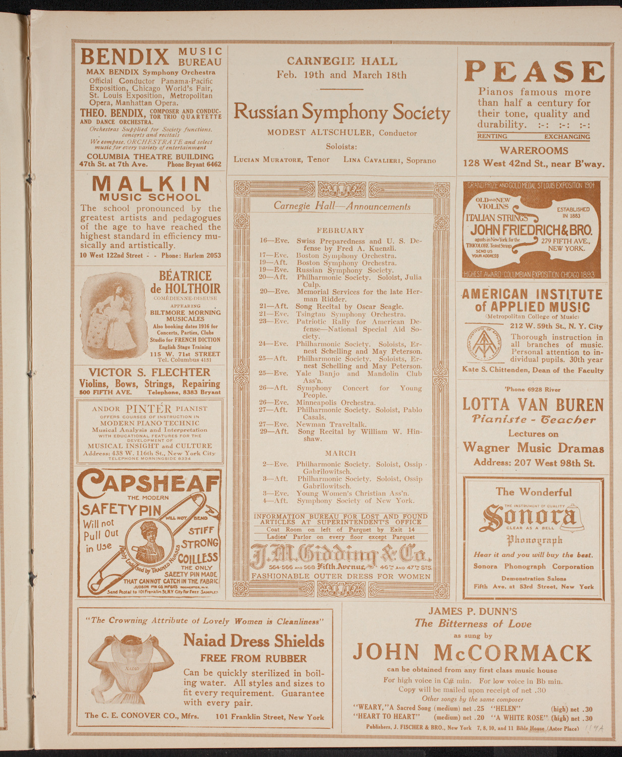 Frieda Hempel, Soprano, February 15, 1916, program page 3