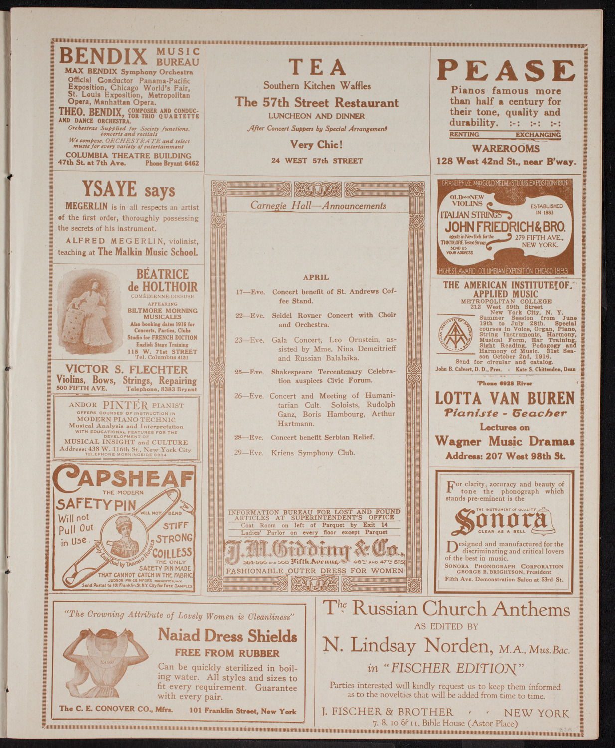 Oratorio Society of New York, April 15, 1916, program page 3