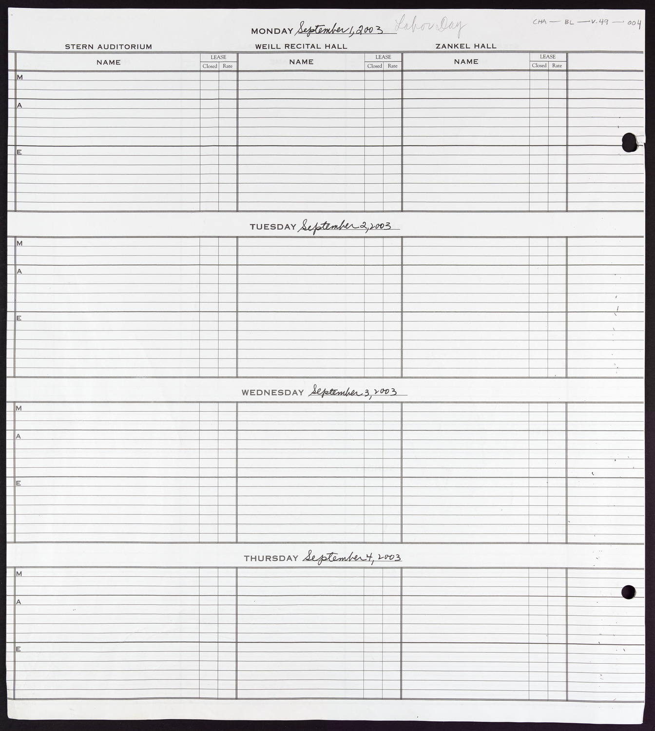 Carnegie Hall Booking Ledger, volume 49, page 4