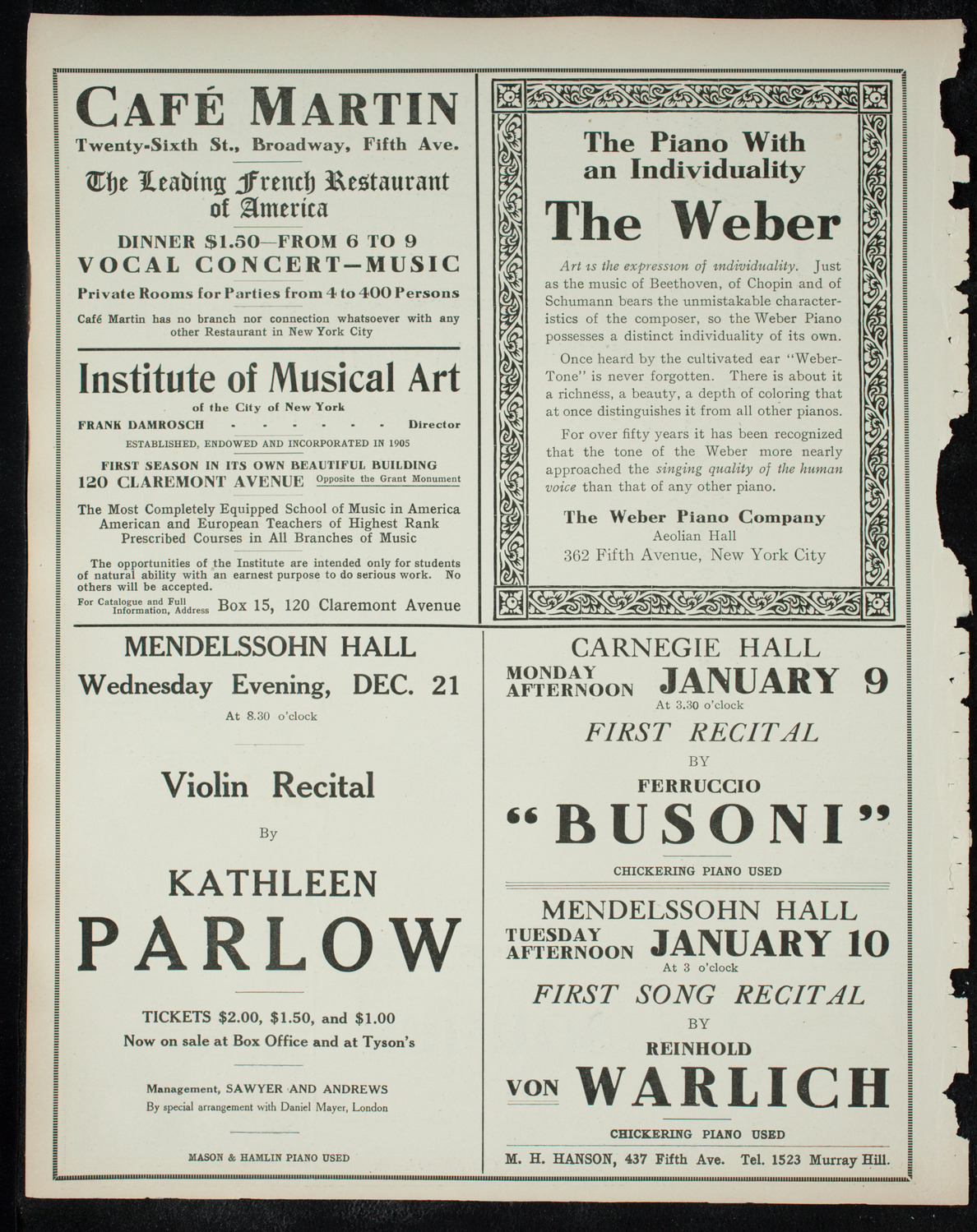 New York Philharmonic, December 16, 1910, program page 6