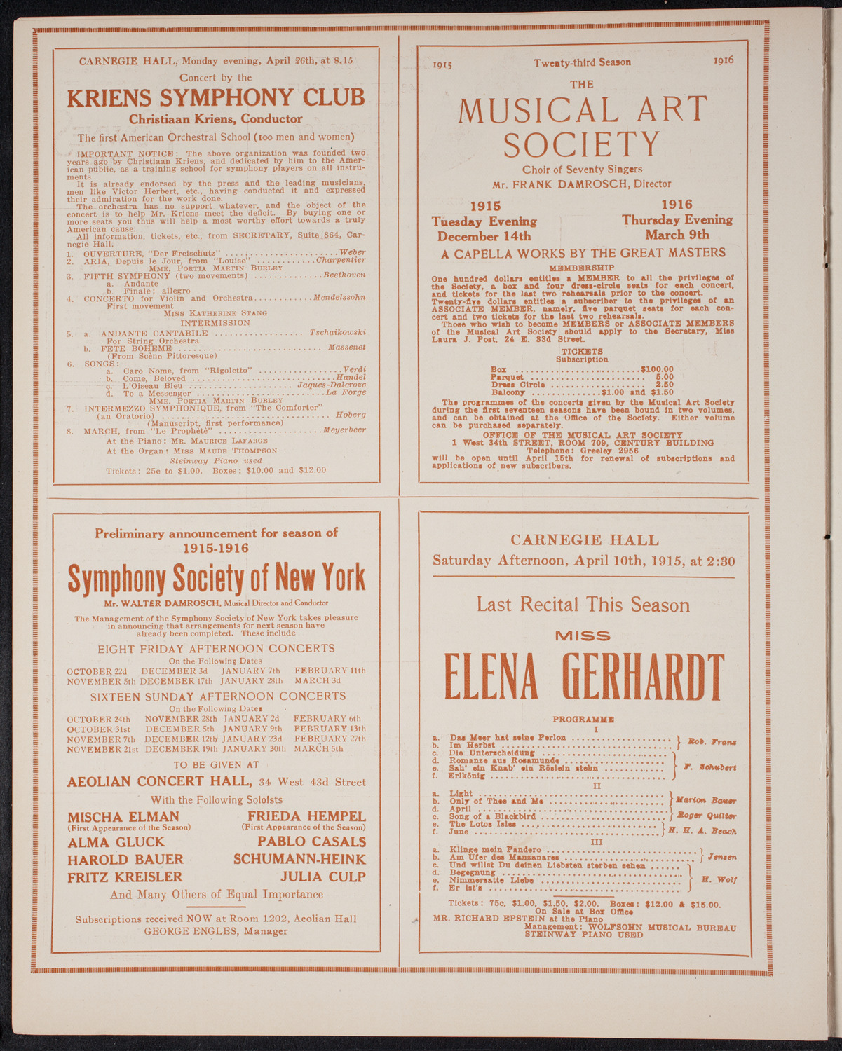 New York Philharmonic, March 25, 1915, program page 8