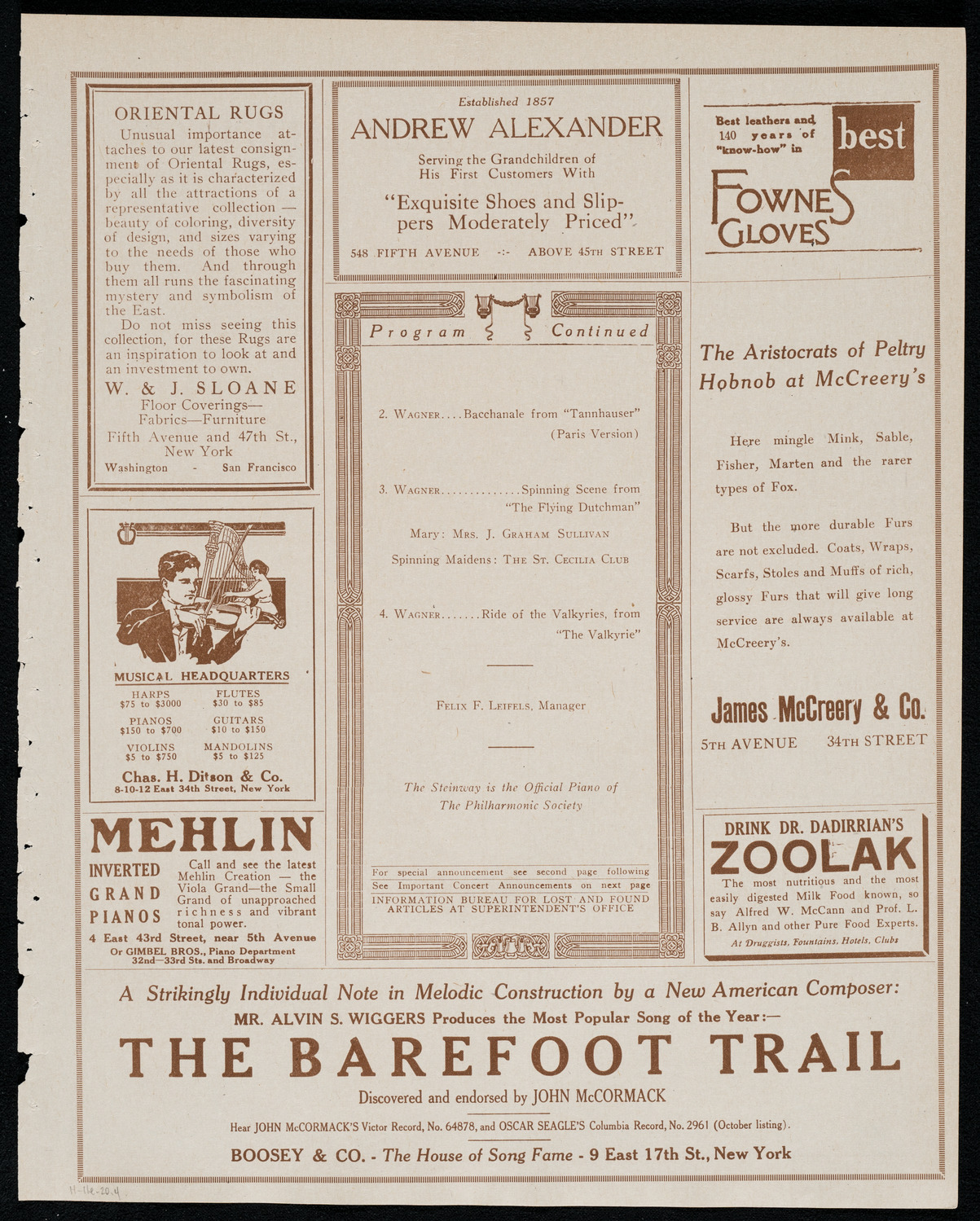 New York Philharmonic, November 11, 1920, program page 7