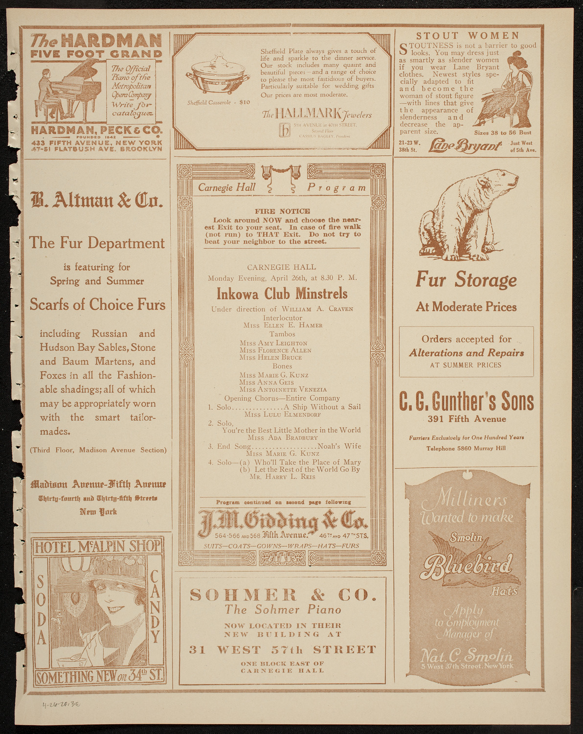 Inkowa Club Minstrels, April 26, 1920, program page 5