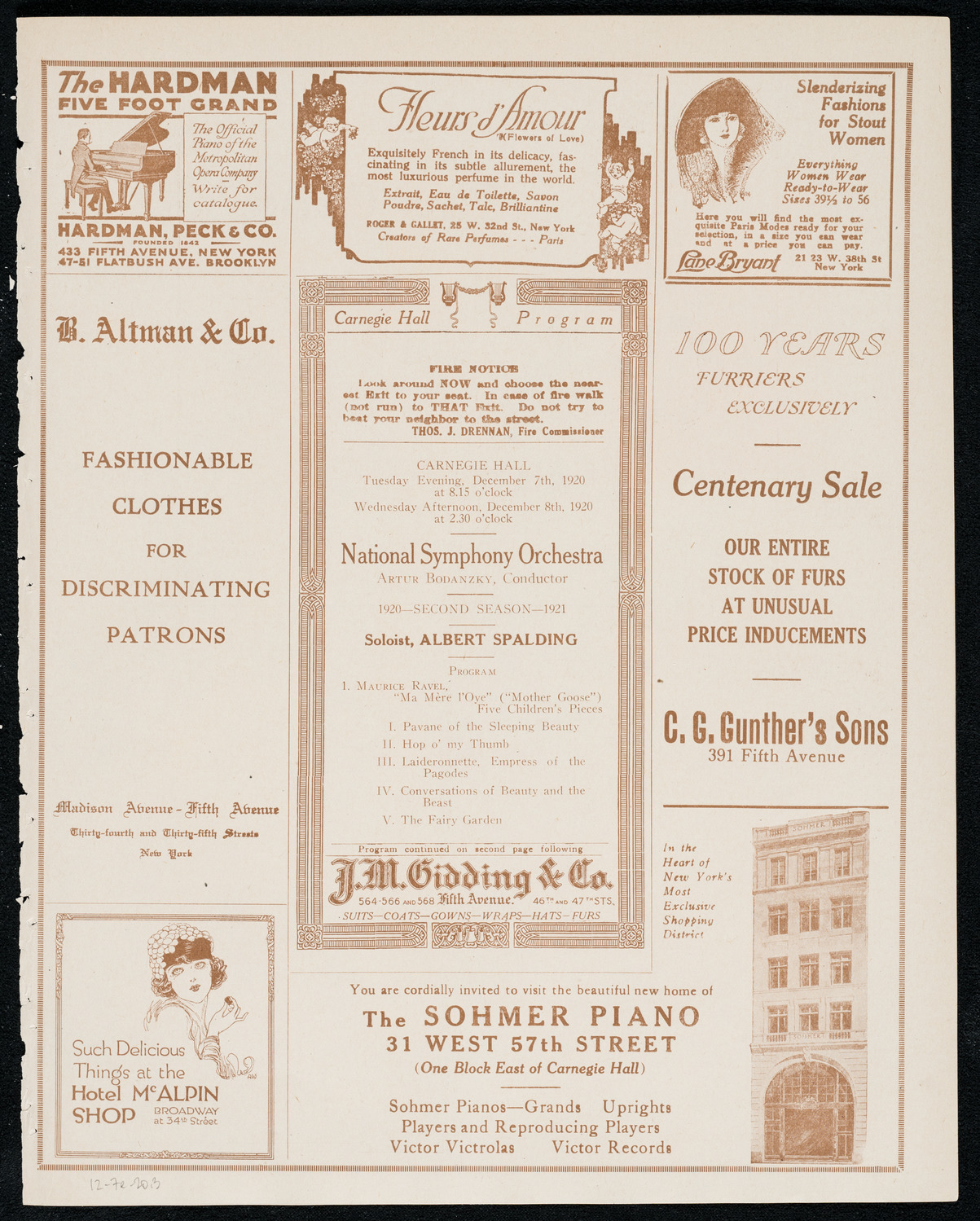 National Symphony Orchestra, December 7, 1920, program page 5