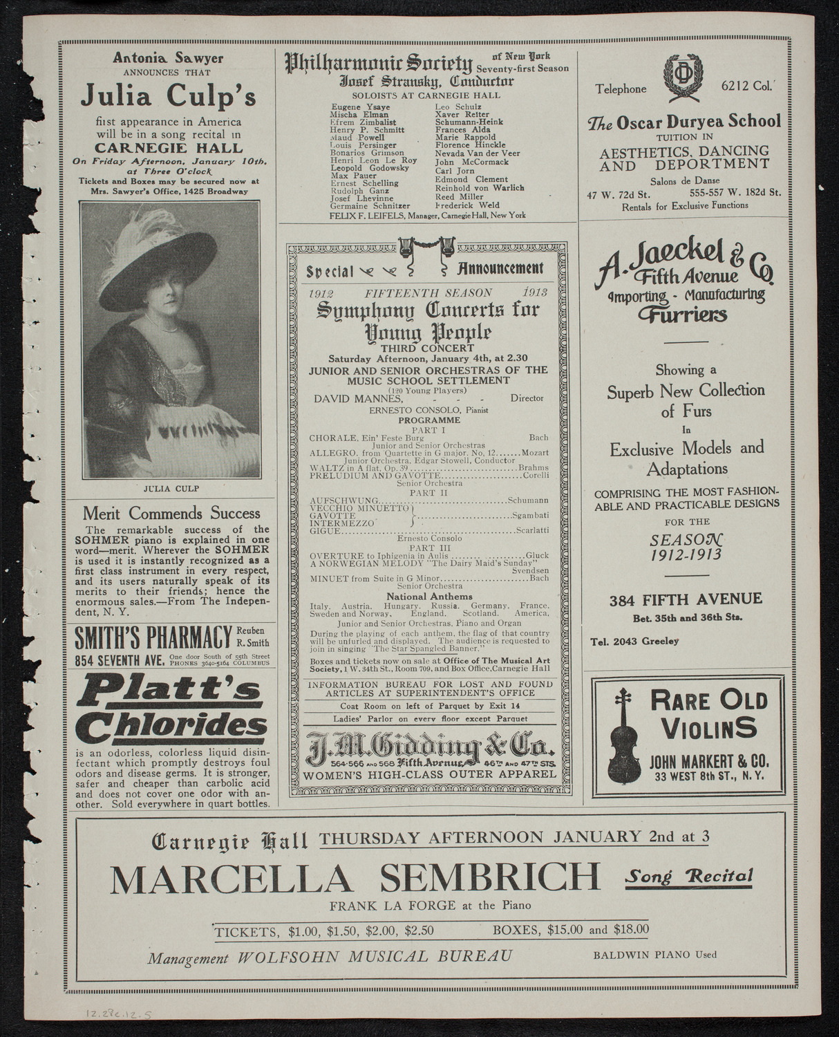 Oratorio Society of New York, December 28, 1912, program page 9