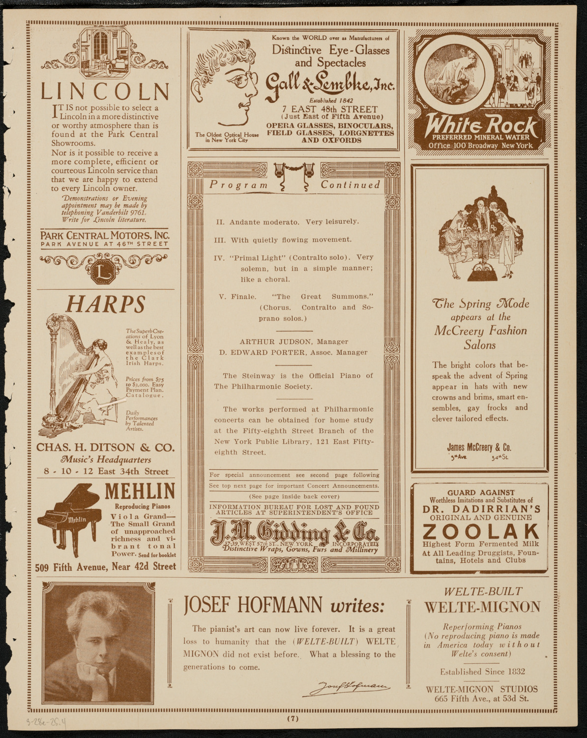 New York Philharmonic, March 28, 1925, program page 7