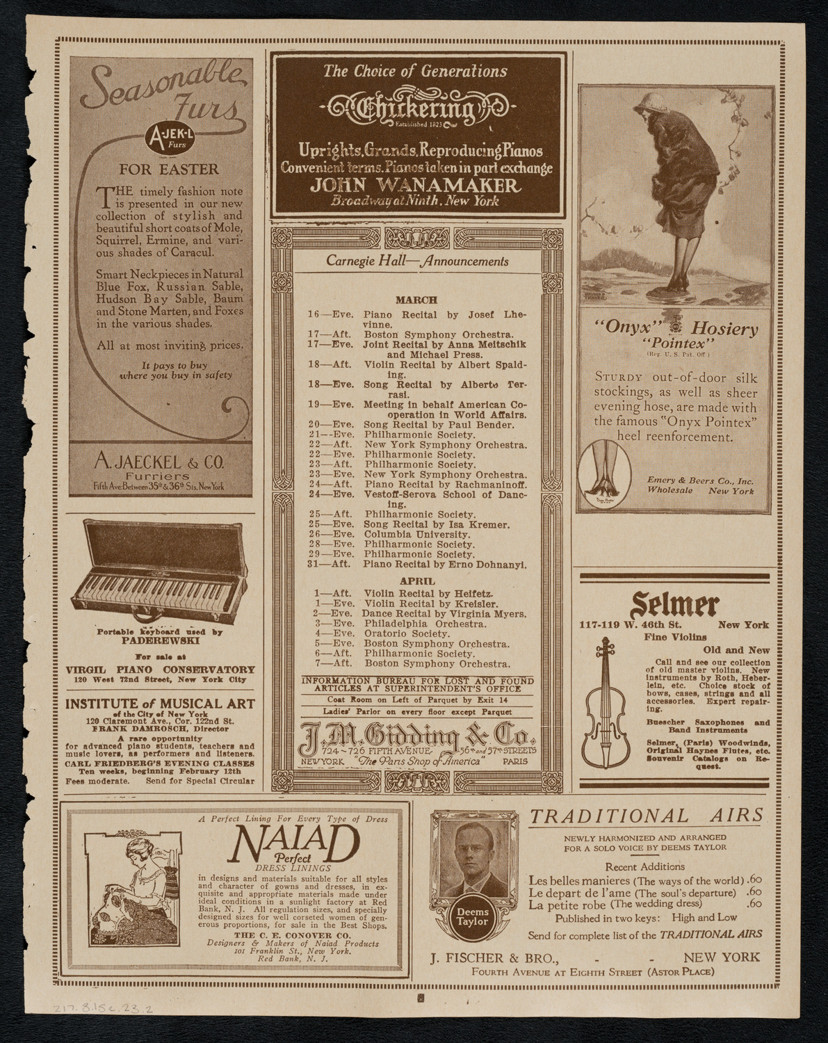 Boston Symphony Orchestra, March 15, 1923, program page 3
