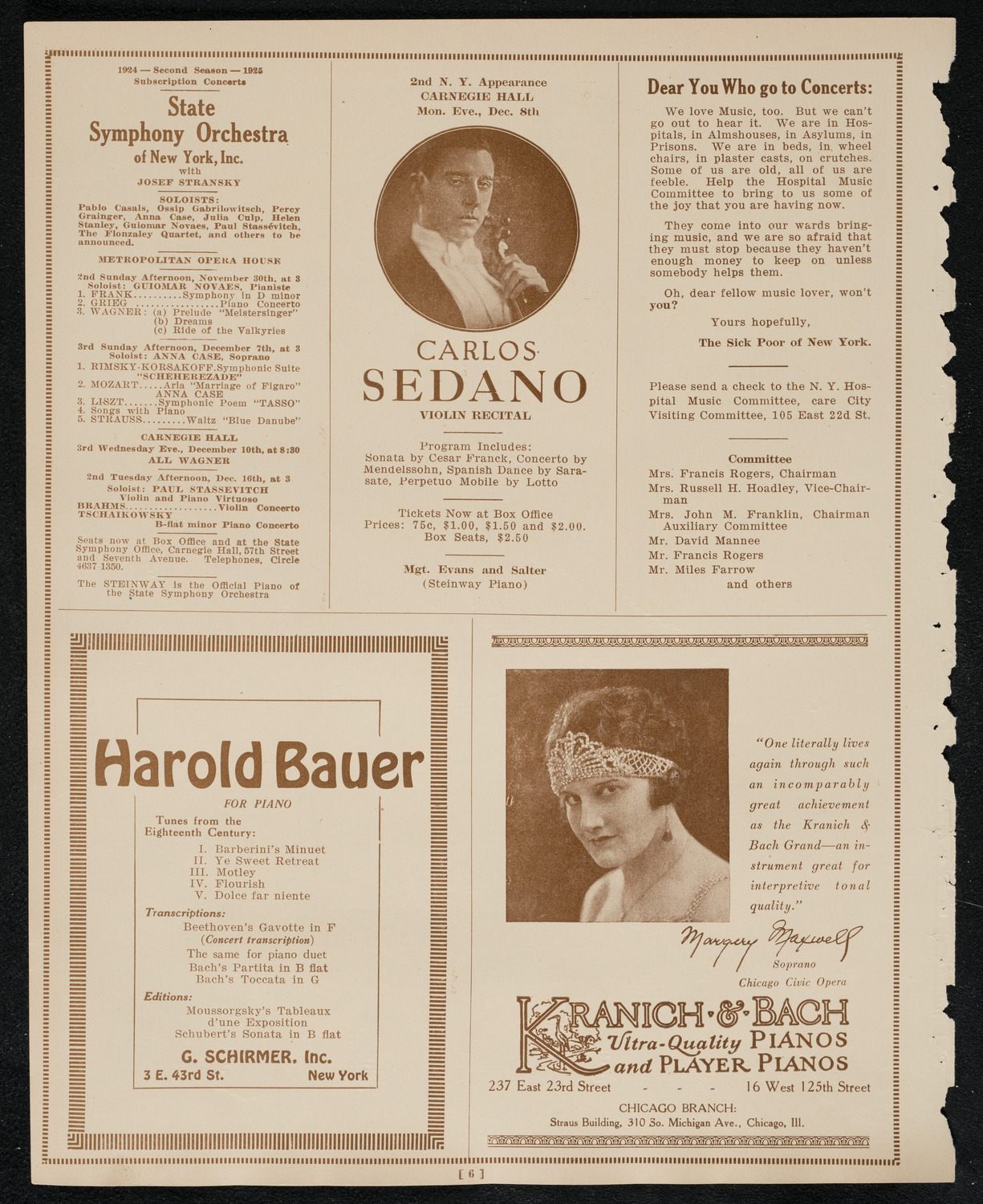 New York Philharmonic, November 26, 1924, program page 6