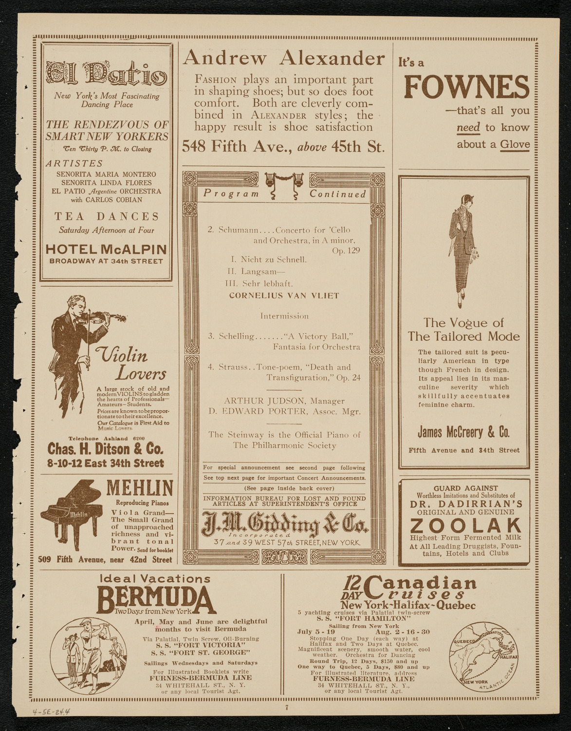 New York Philharmonic, April 5, 1924, program page 7