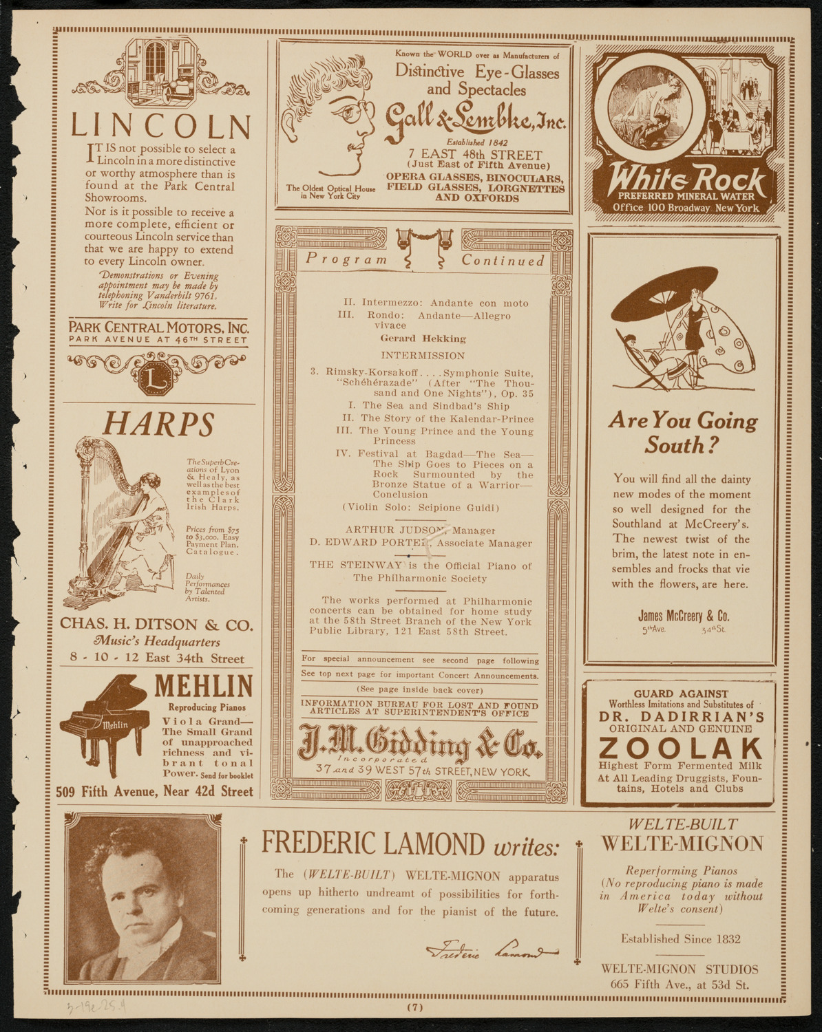 New York Philharmonic, March 19, 1925, program page 7