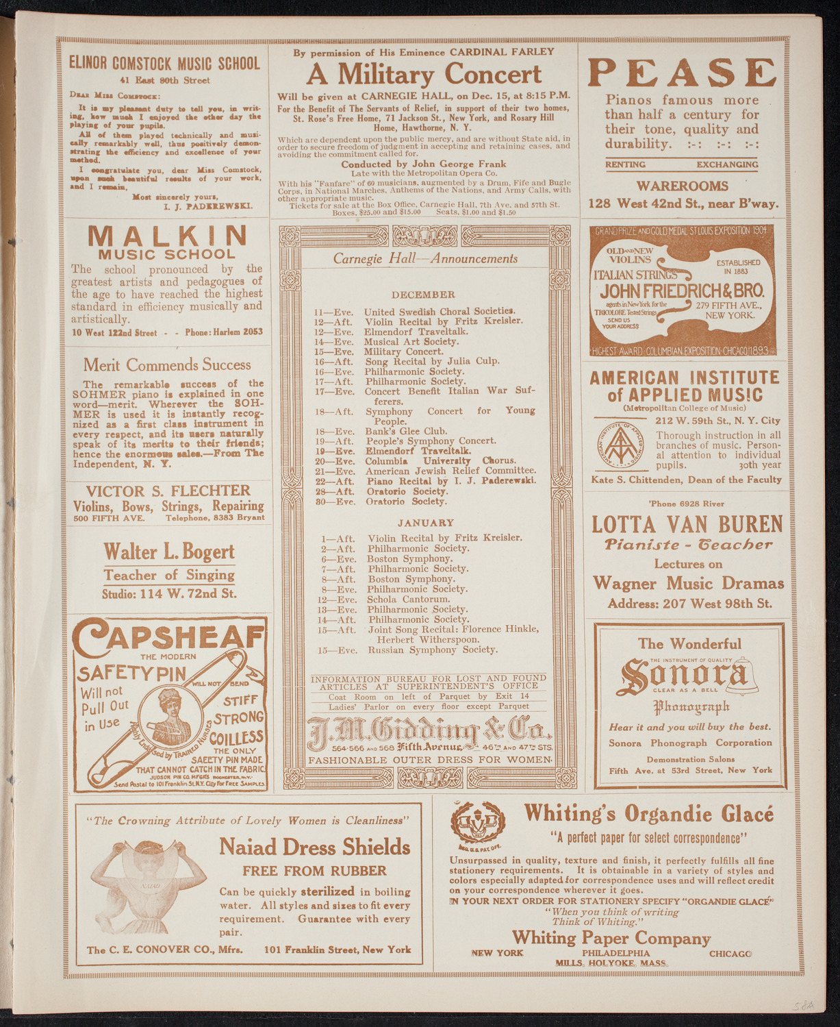 Mischa Elman, Violin, December 11, 1915, program page 3