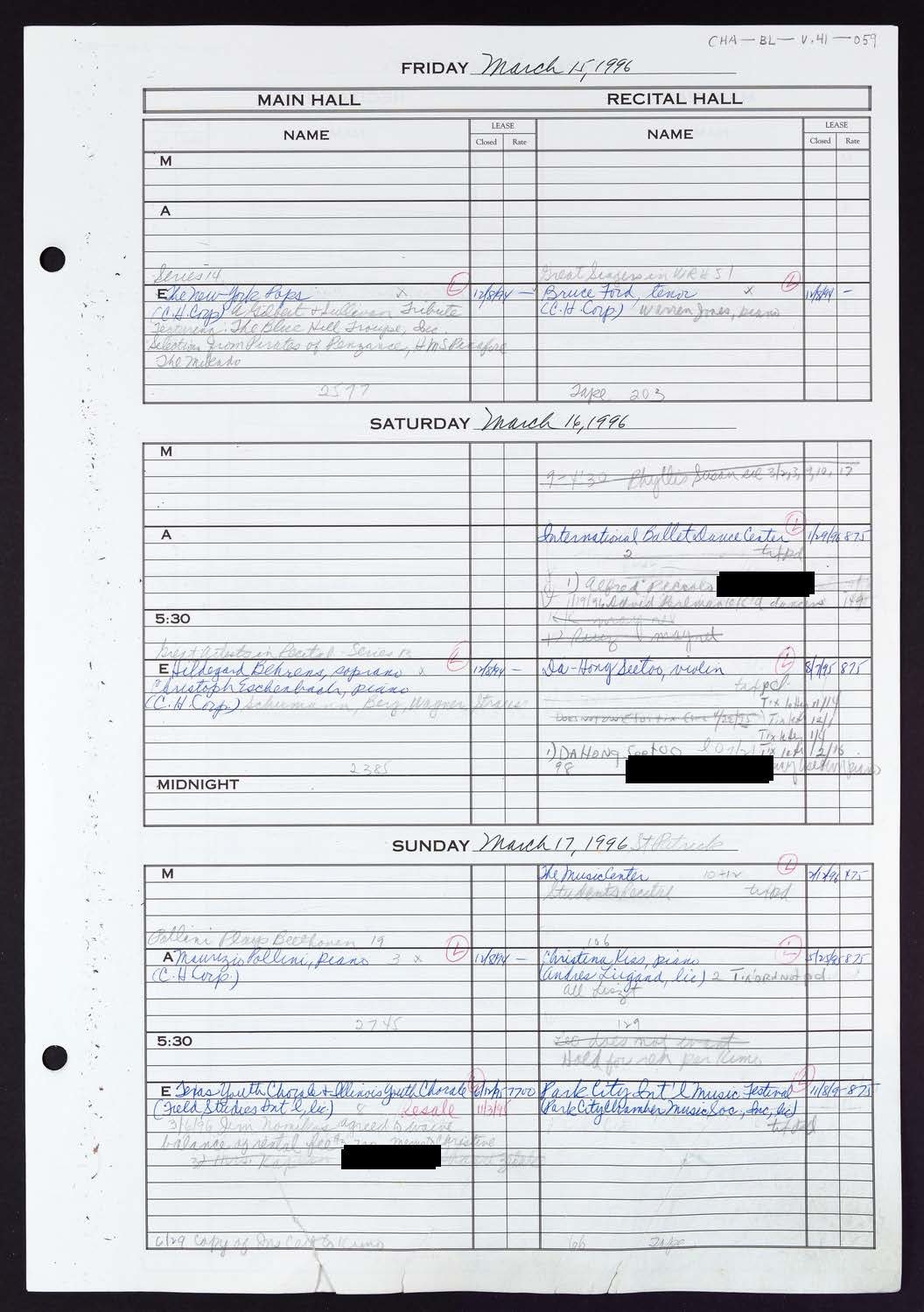 Carnegie Hall Booking Ledger, volume 41, page 59