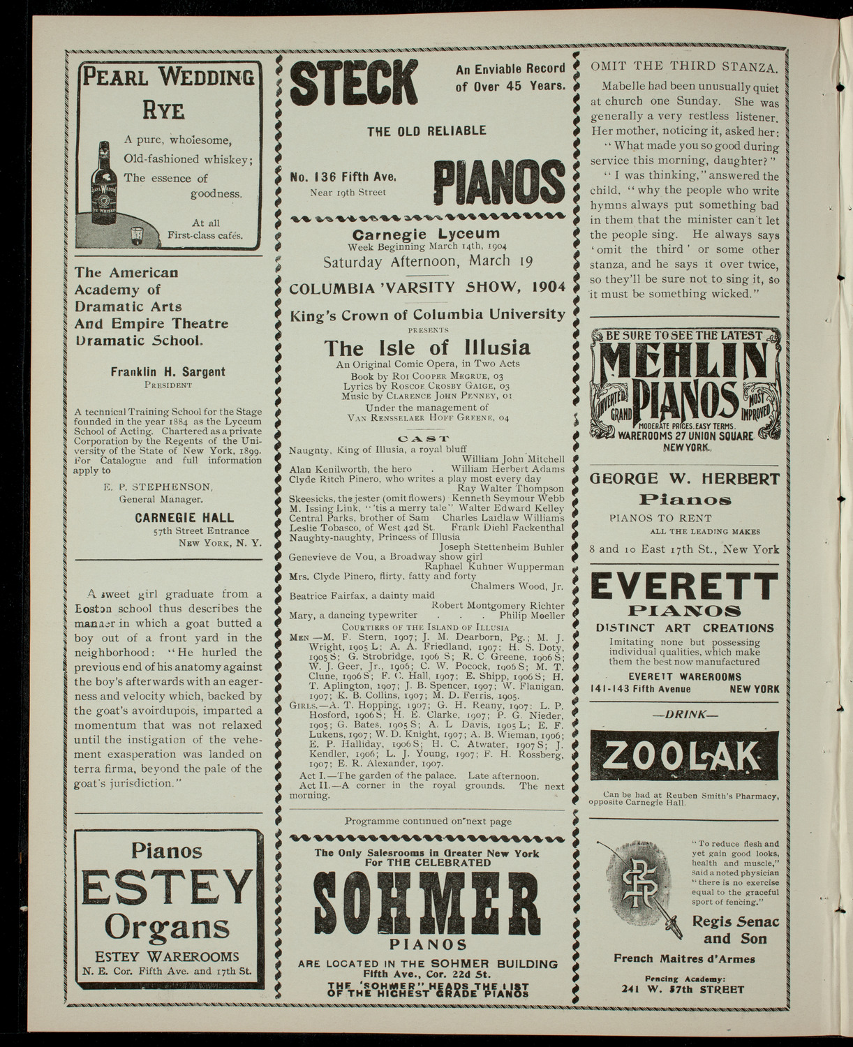 Columbia Varsity Show 1904, March 19, 1904, program page 2