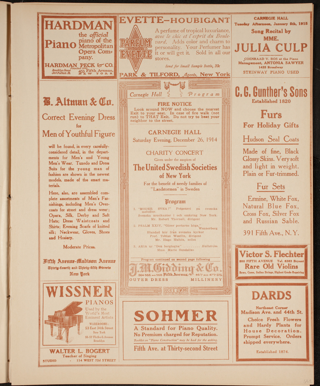 United Swedish Singing Societies of New York, December 26, 1914, program page 5