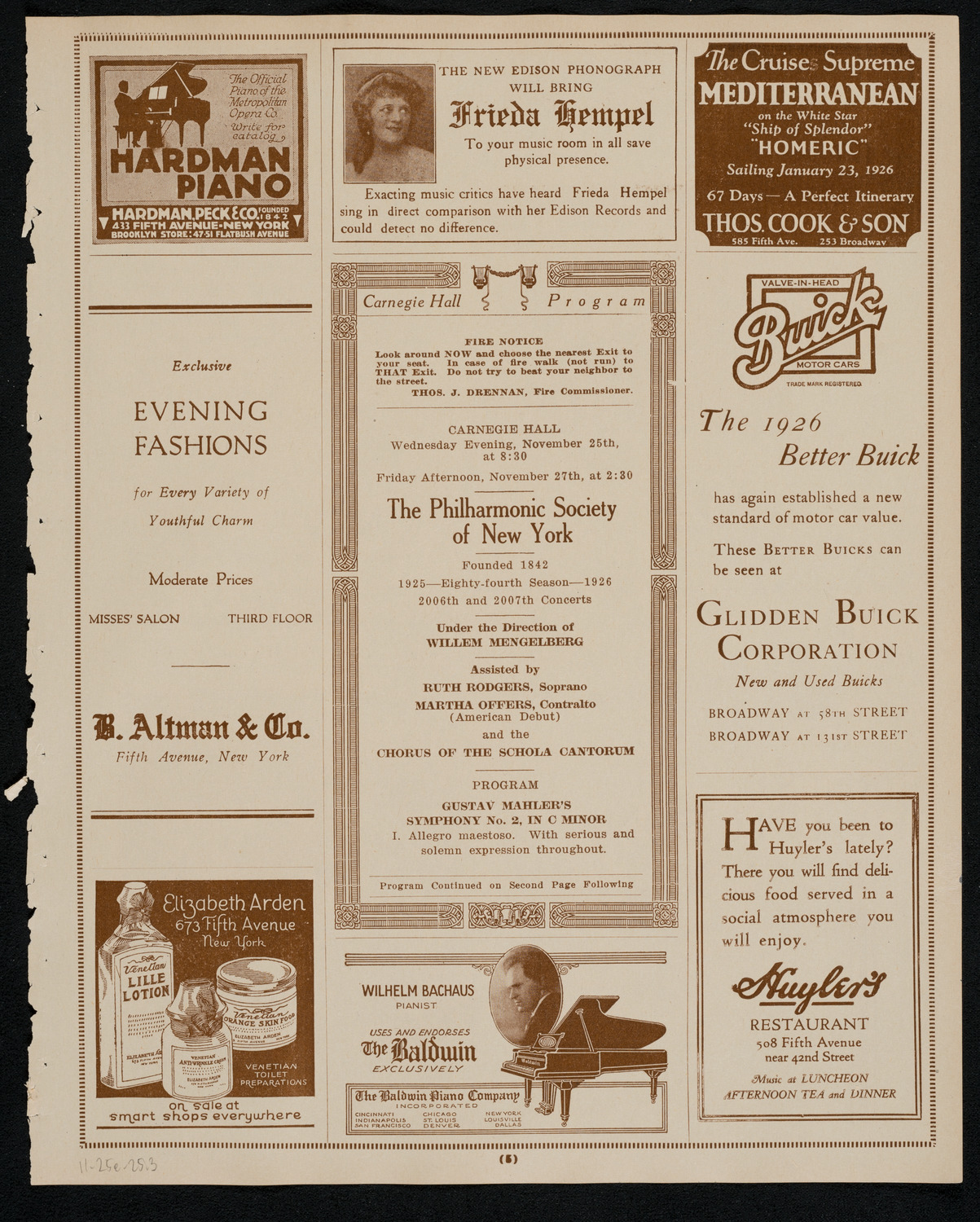 New York Philharmonic, November 25, 1925, program page 5