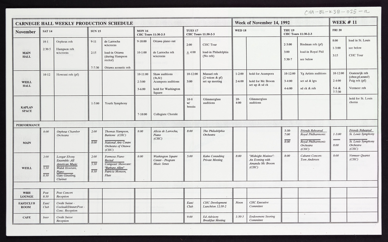 Carnegie Hall Booking Ledger, volume 38, page 25a