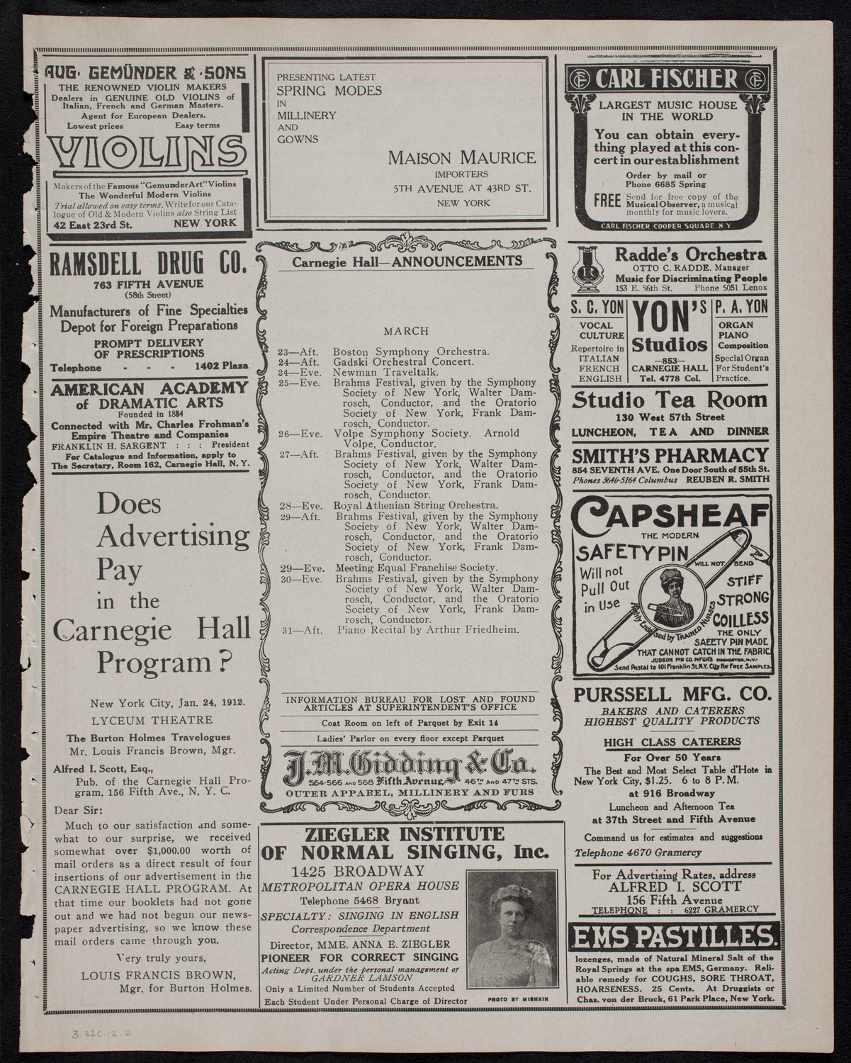 David Bispham, Baritone, March 22, 1912, program page 3