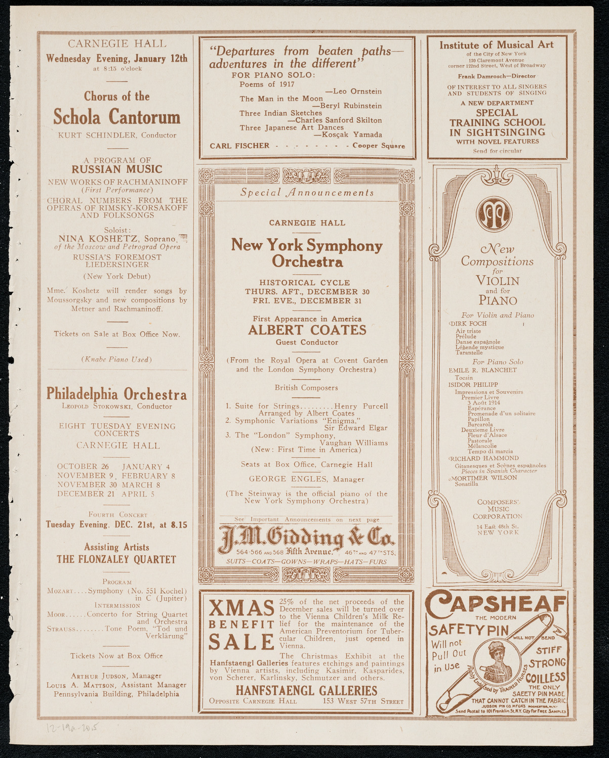 Sergei Rachmaninoff, Piano, December 19, 1920, program page 9