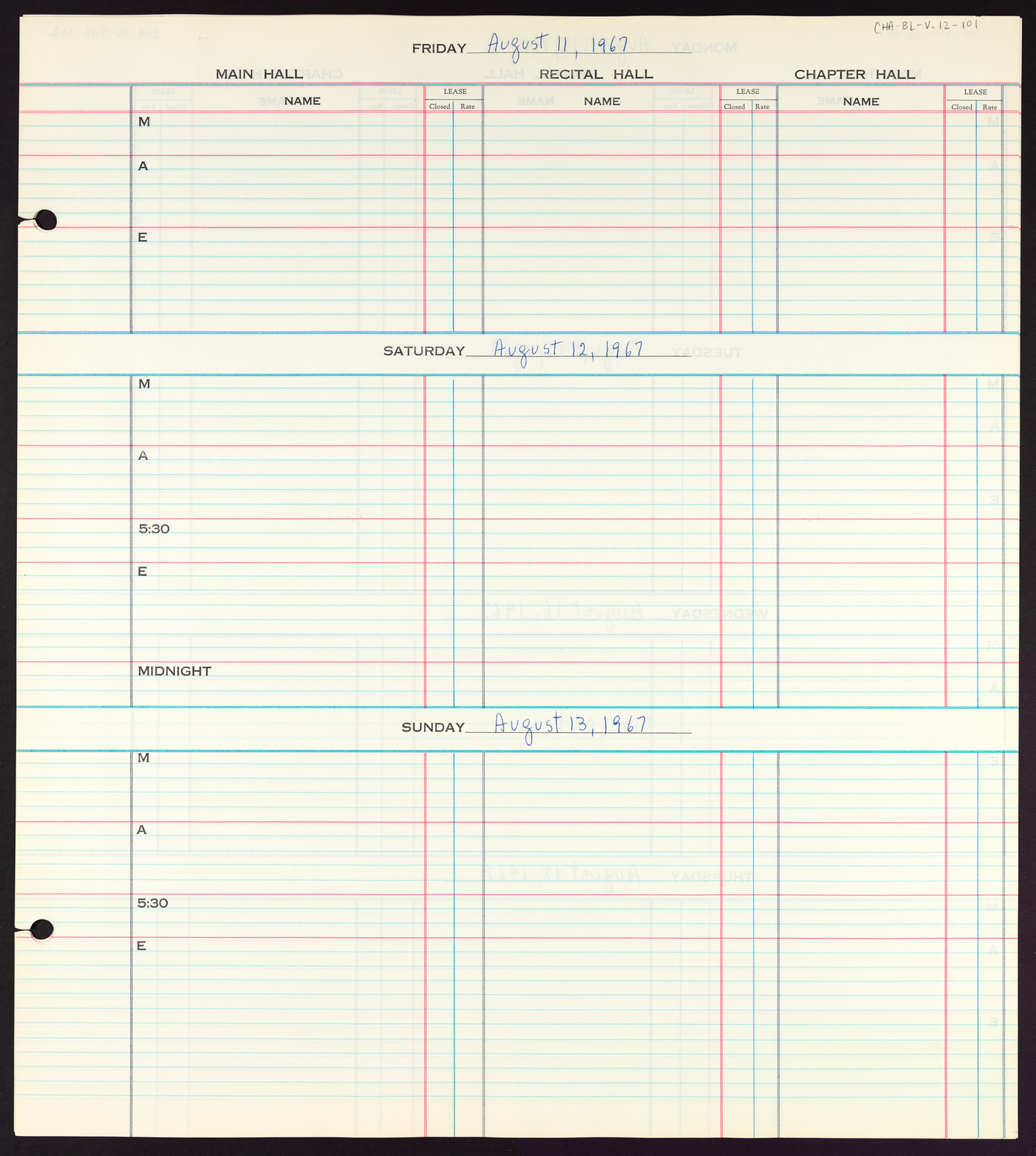 Carnegie Hall Booking Ledger, volume 12, page 101