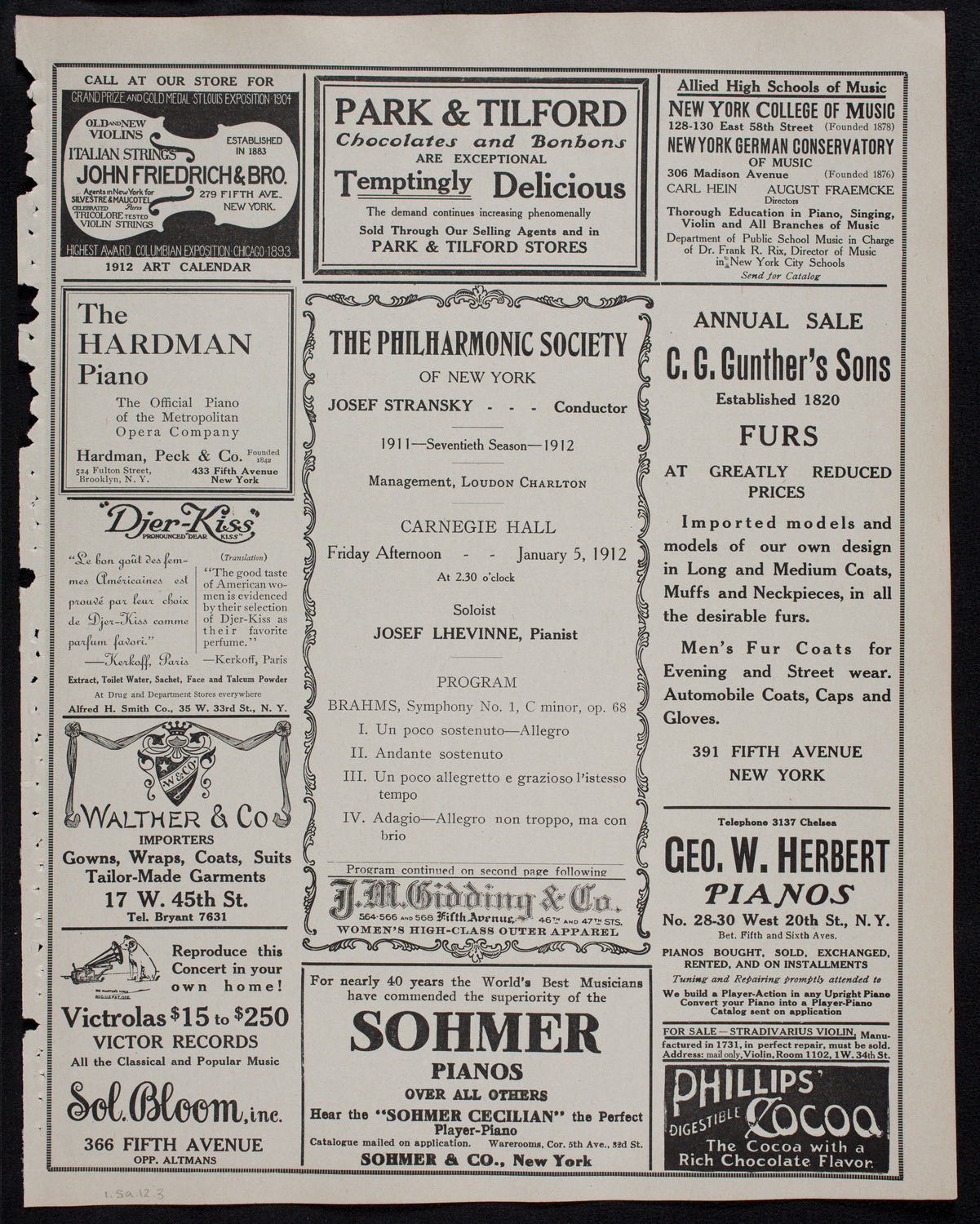 New York Philharmonic, January 5, 1912, program page 5