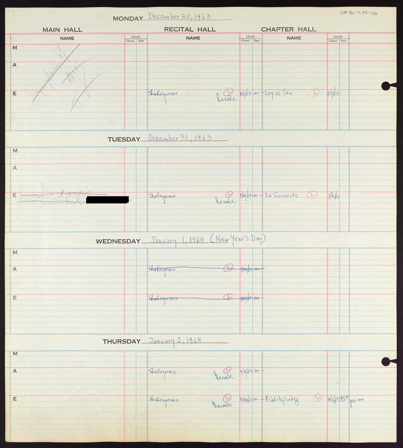 Carnegie Hall Booking Ledger, volume 9, page 36