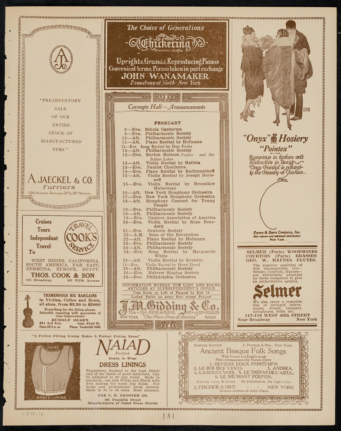 Philadelphia Orchestra, February 7, 1922, program page 3