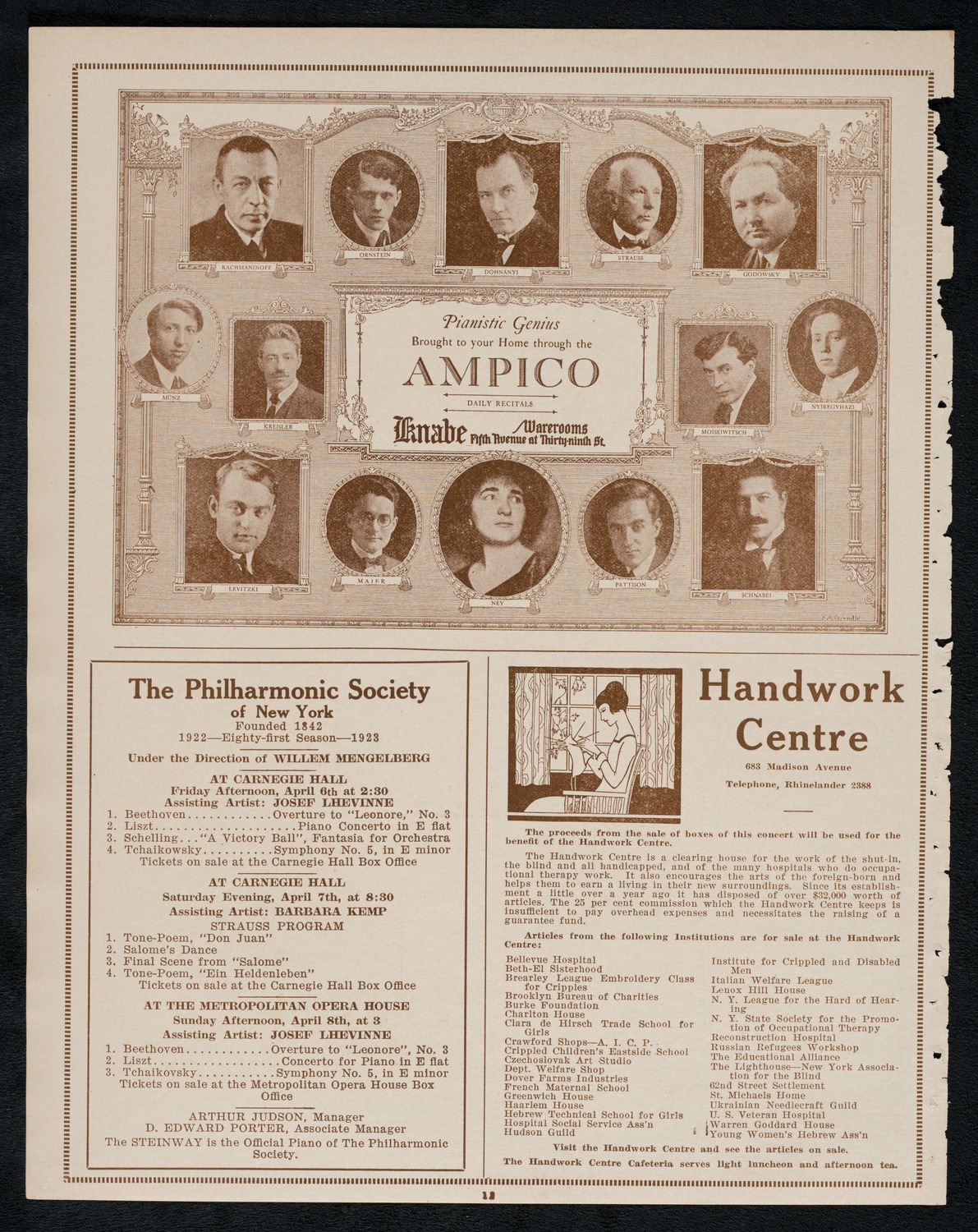 Fritz Kreisler, Violin, April 1, 1923, program page 12