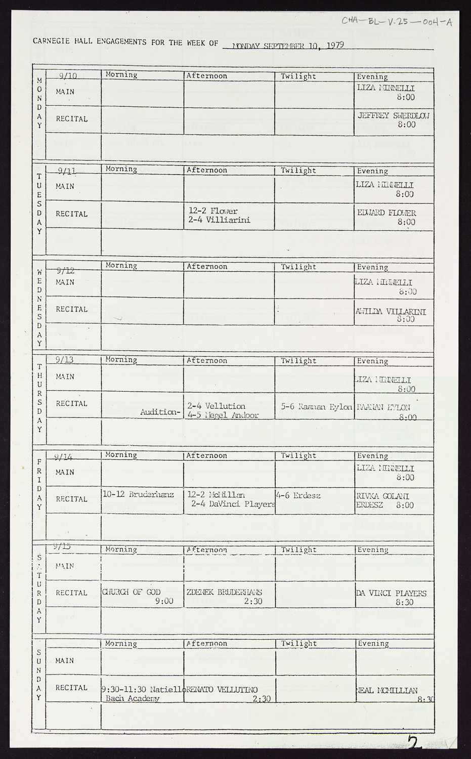 Carnegie Hall Booking Ledger, volume 25, page 4a