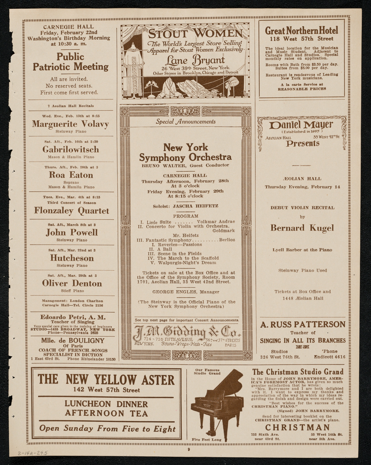 New York Symphony Orchestra, February 14, 1924, program page 9