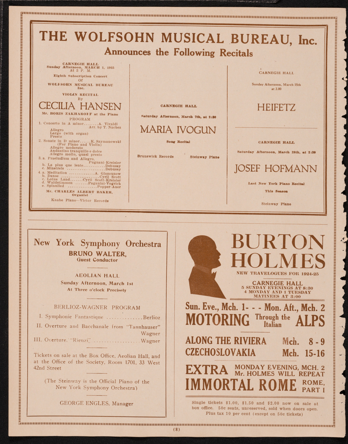 New York Symphony Orchestra, February 27, 1925, program page 8