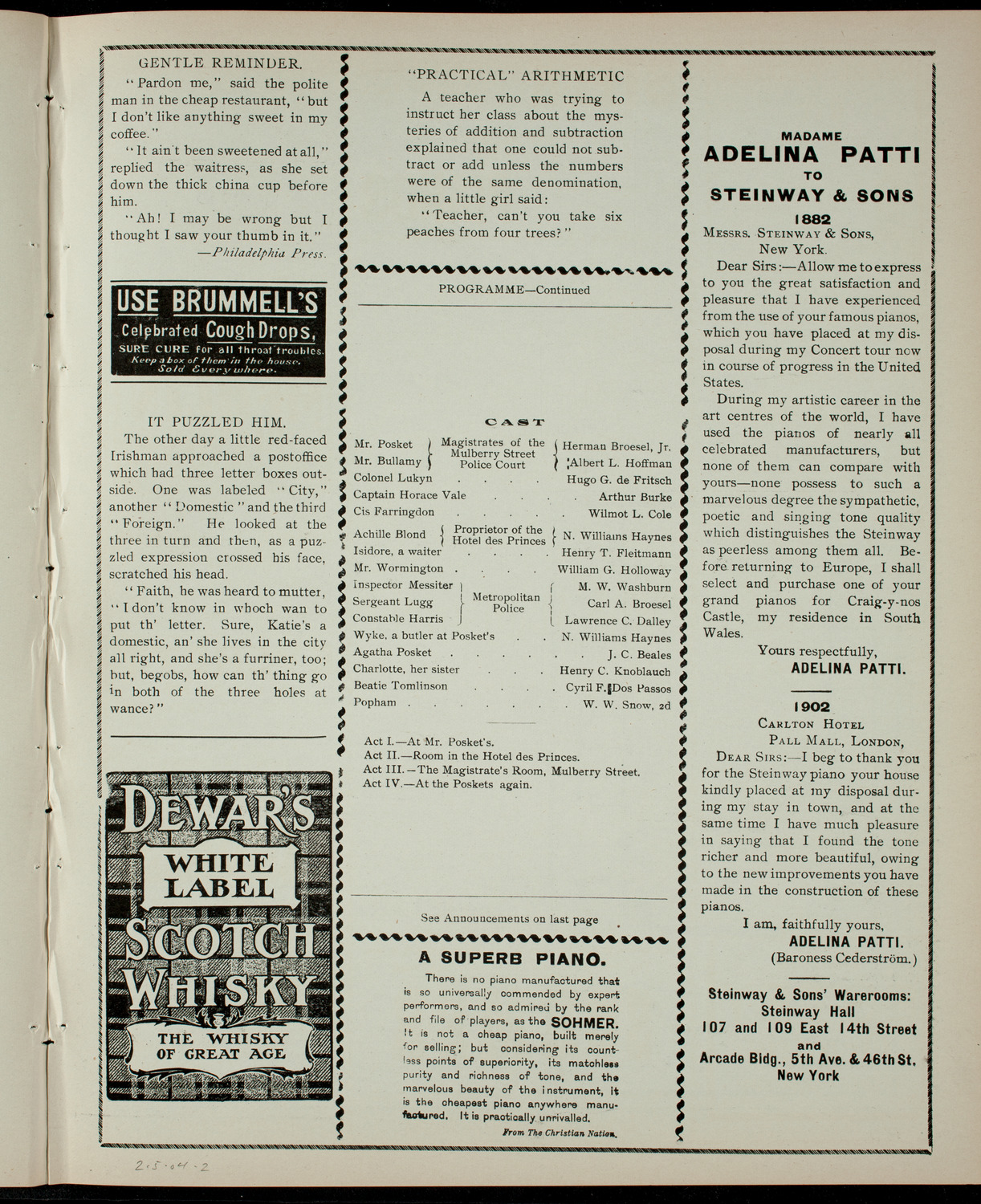 Cutler Comedy Club, February 5, 1904, program page 3
