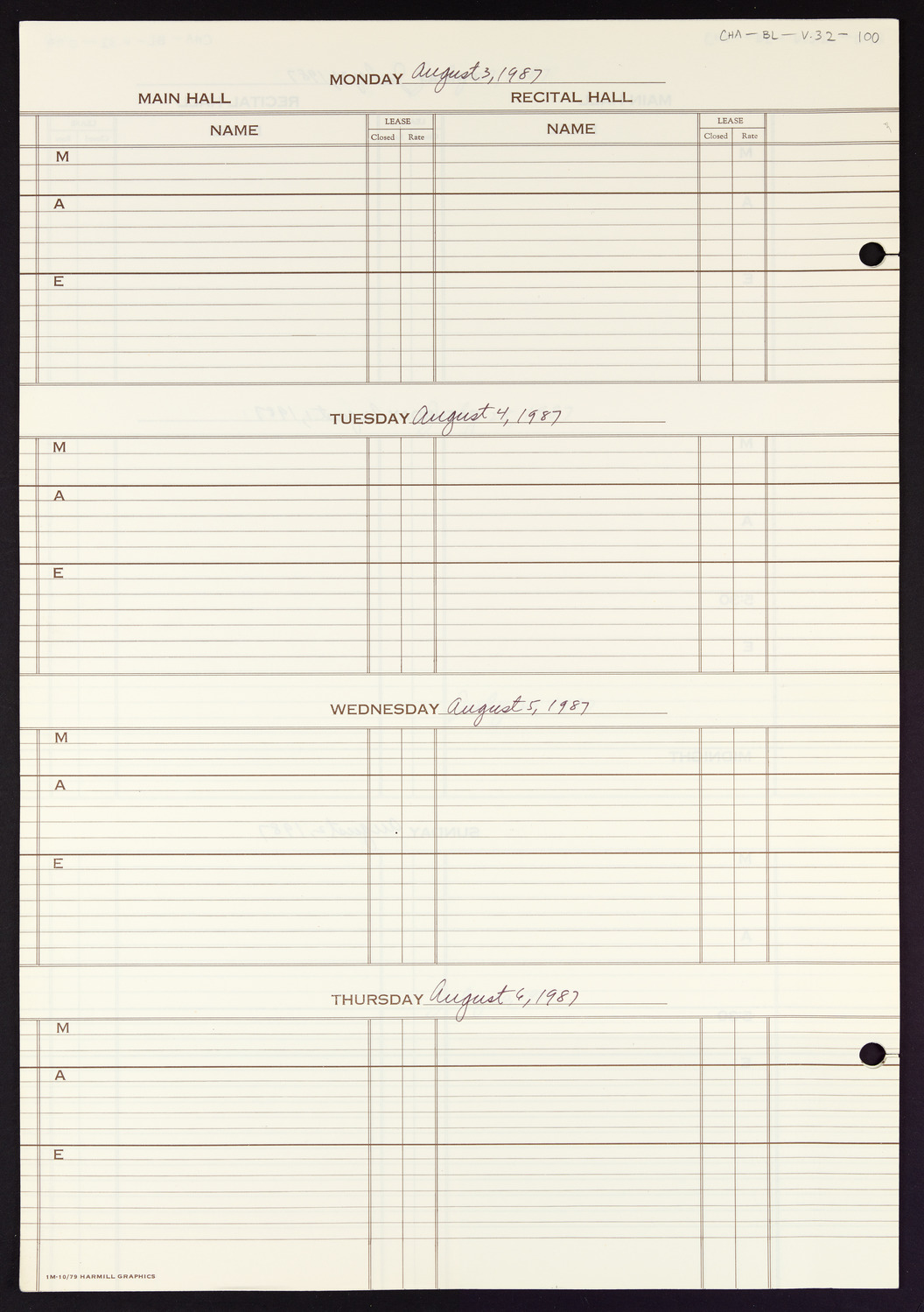 Carnegie Hall Booking Ledger, volume 32, page 100