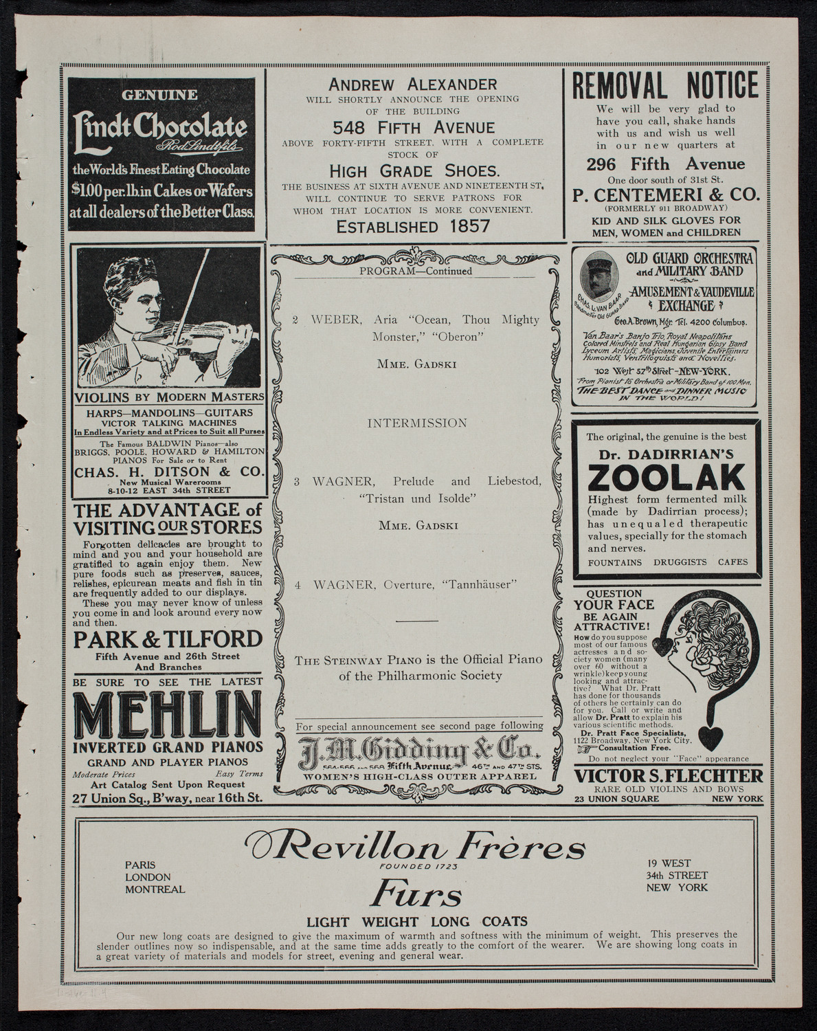 New York Philharmonic, November 16, 1911, program page 7