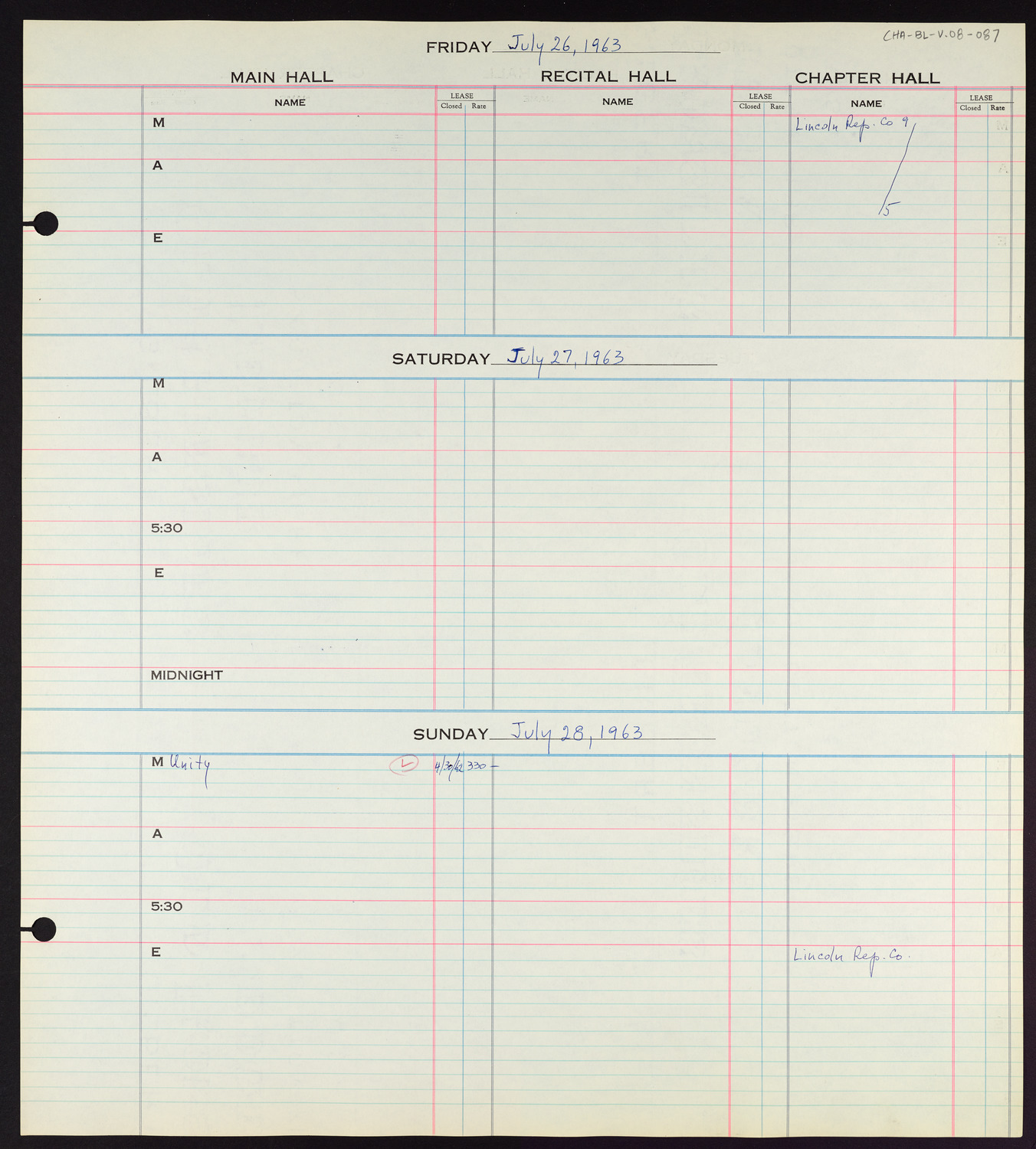 Carnegie Hall Booking Ledger, volume 8, page 87
