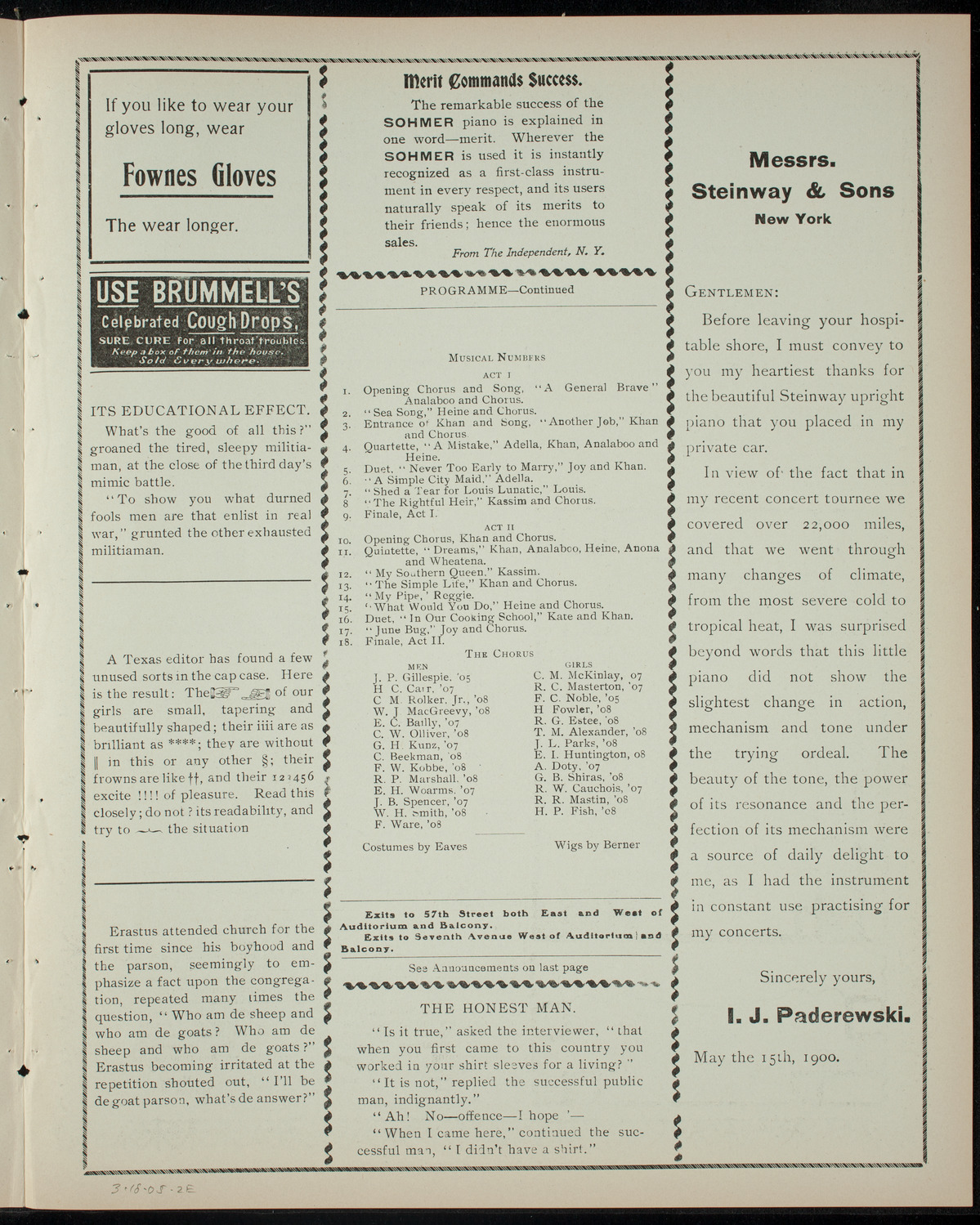 Columbia Varsity Show, March 18, 1905, program page 3