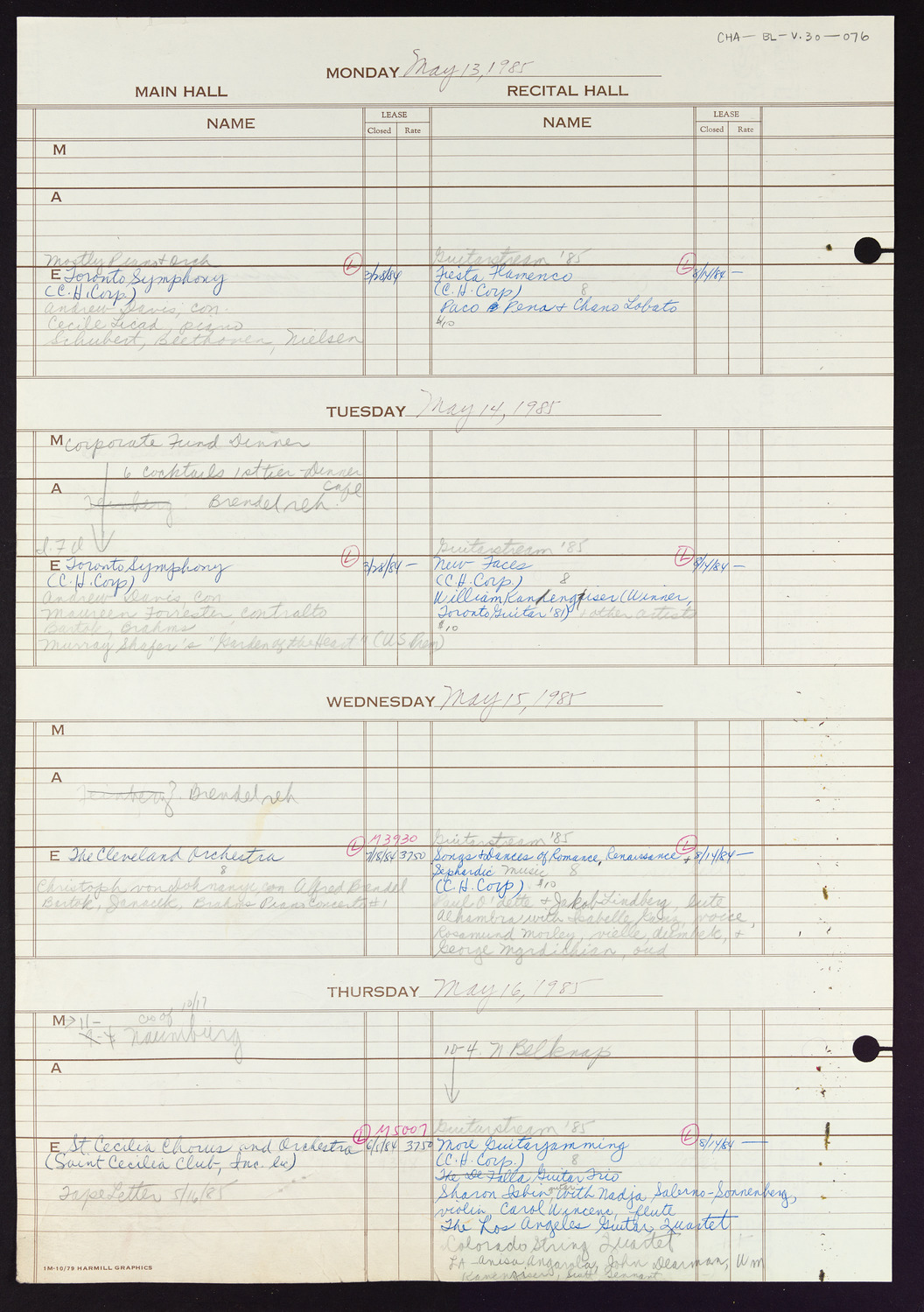 Carnegie Hall Booking Ledger, volume 30, page 76