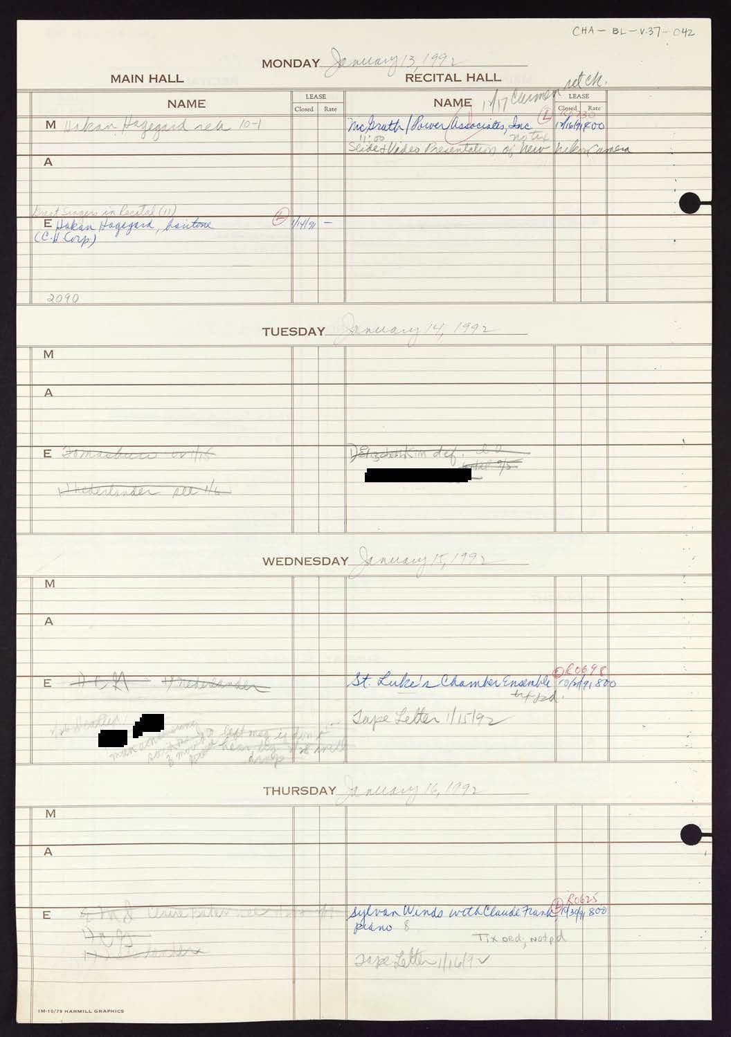 Carnegie Hall Booking Ledger, volume 37, page 42