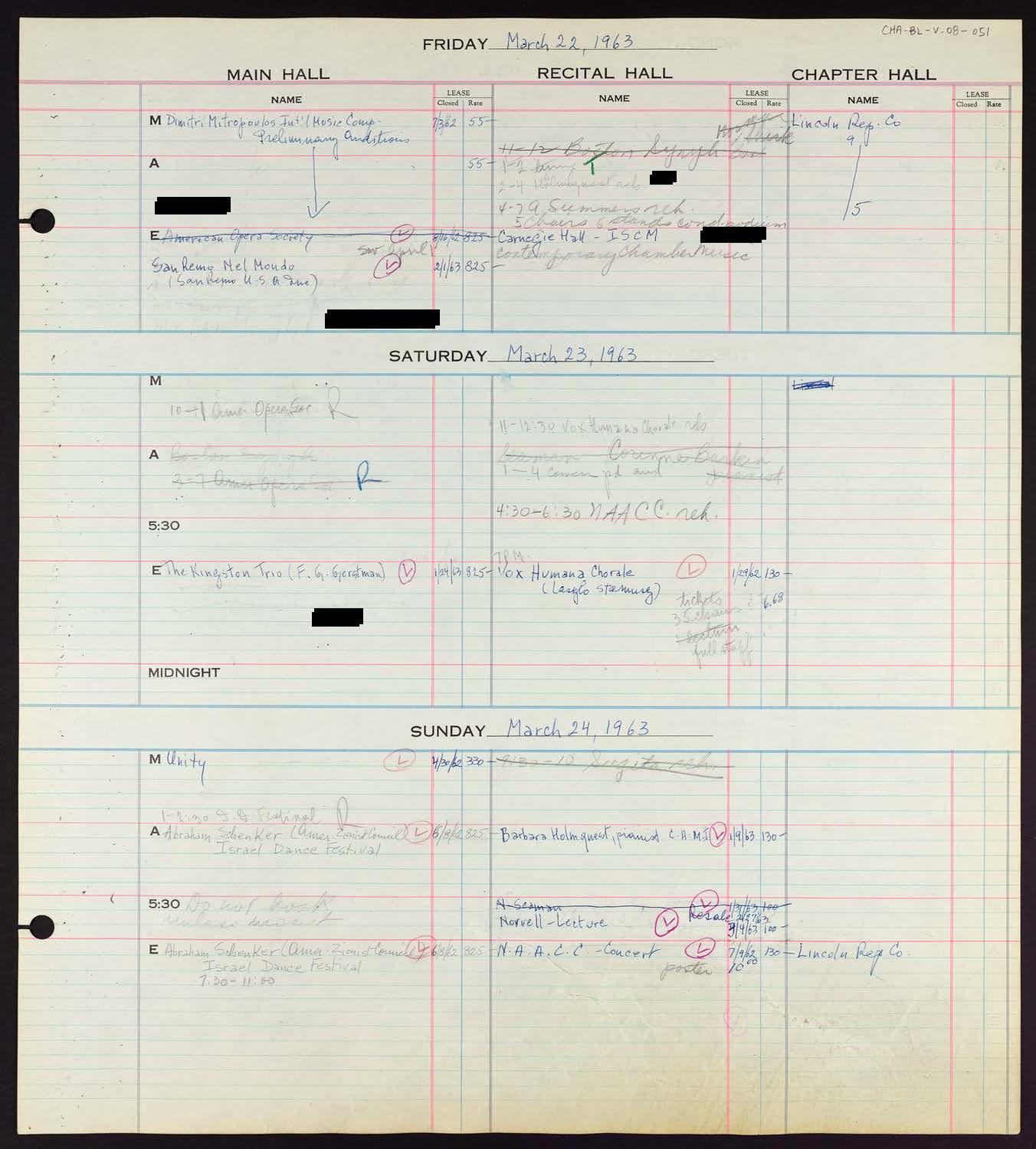 Carnegie Hall Booking Ledger, volume 8, page 51