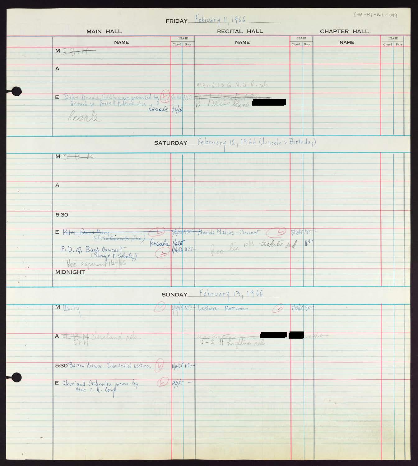 Carnegie Hall Booking Ledger, volume 11, page 49