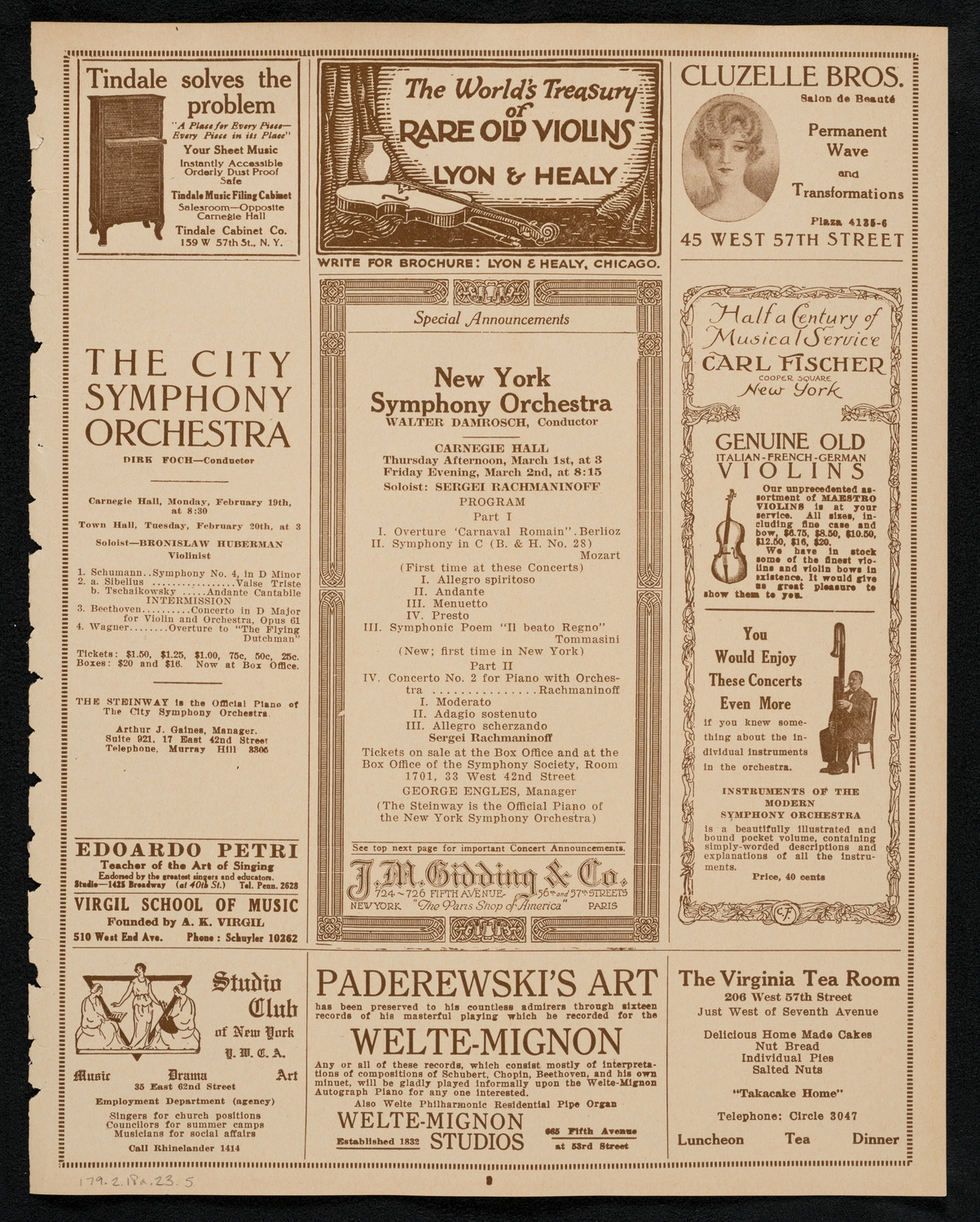 New York Philharmonic, February 18, 1923, program page 9