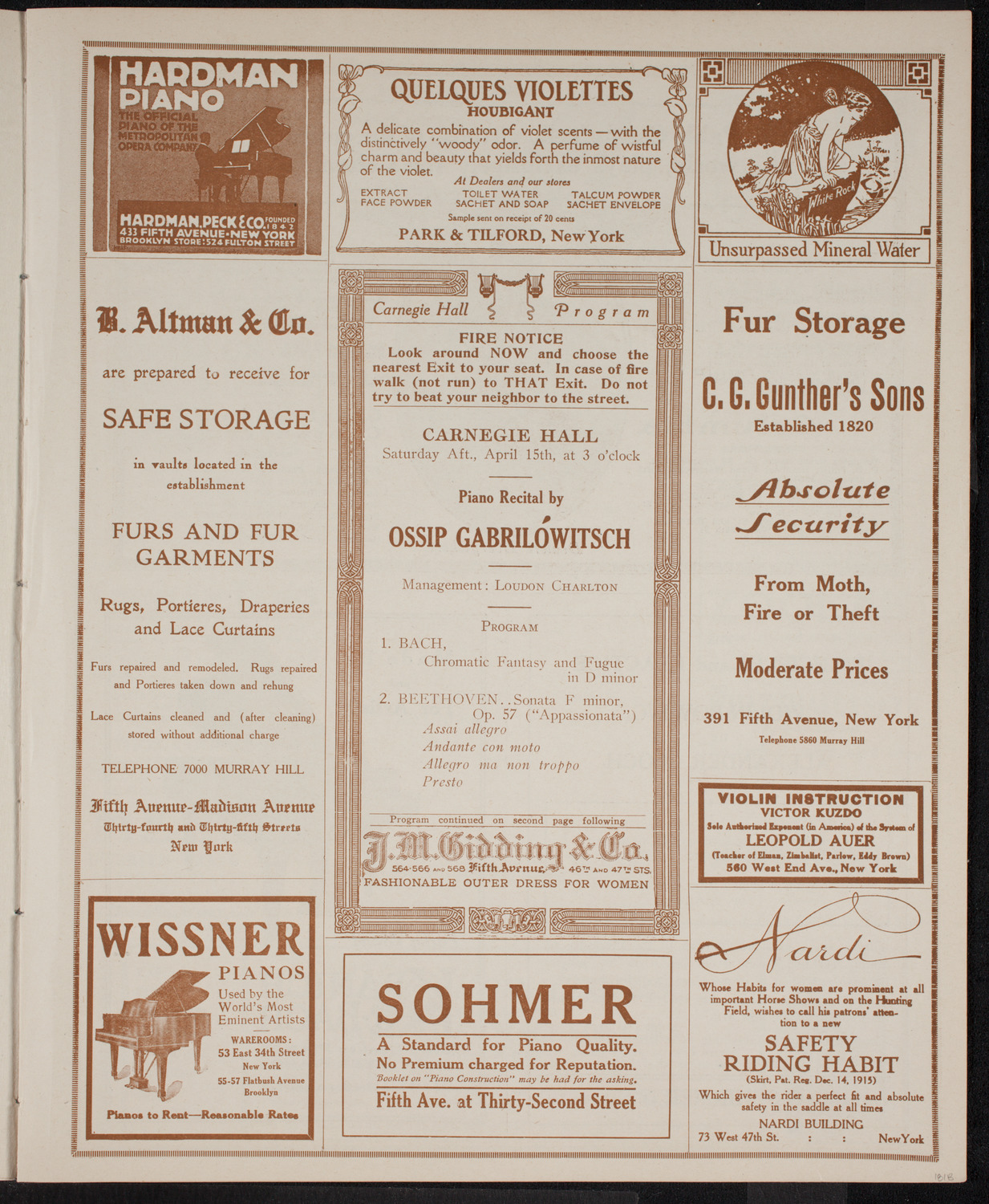 Ossip Gabrilowitsch, Piano, April 15, 1916, program page 5