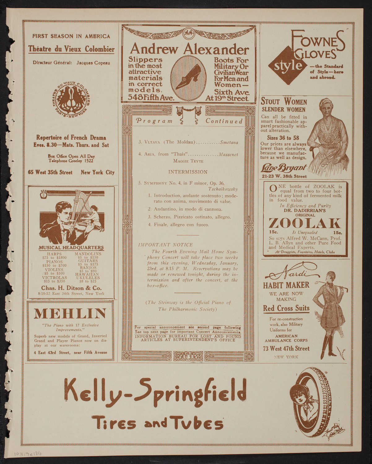 Home Symphony Concert: New York Philharmonic, January 9, 1918, program page 7